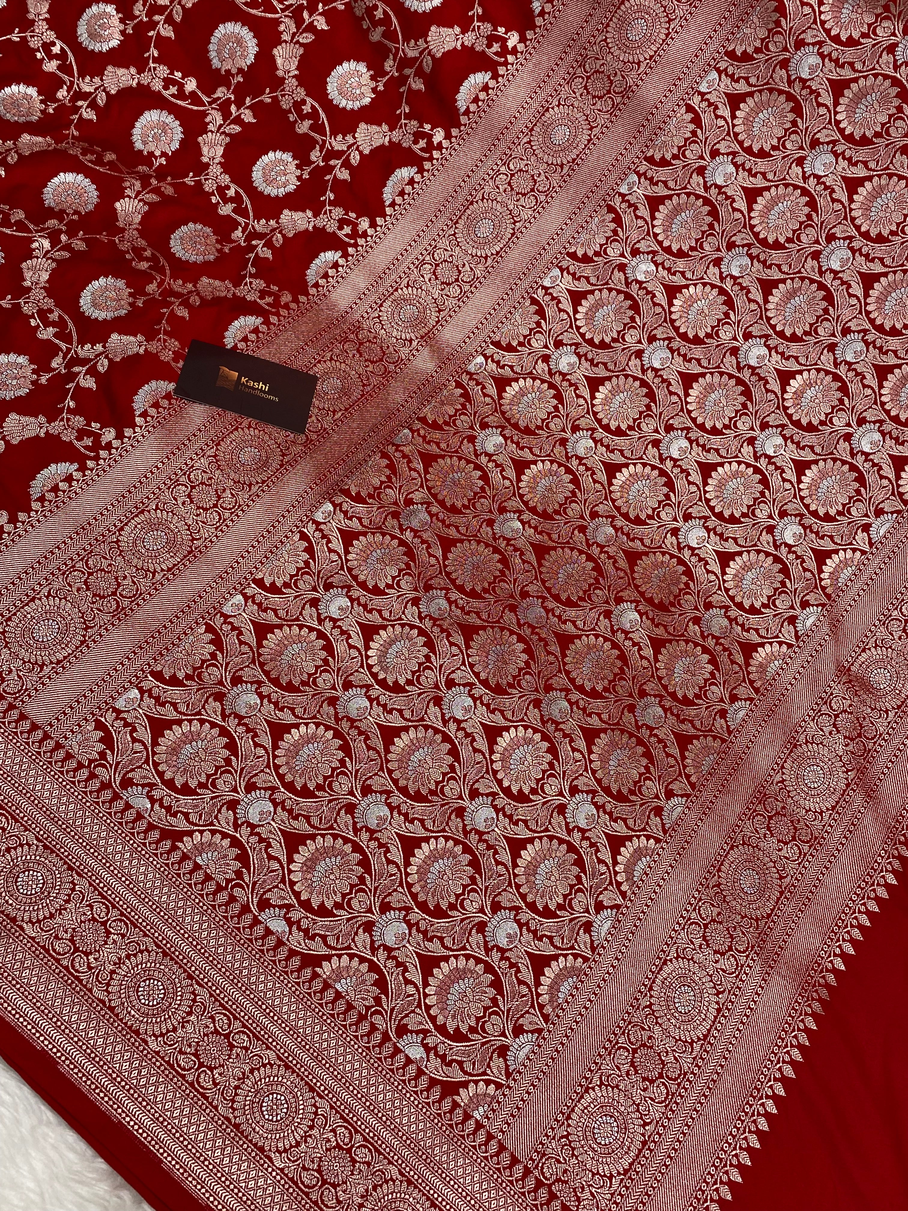 Bridal red colour mashru silk banarasi saree