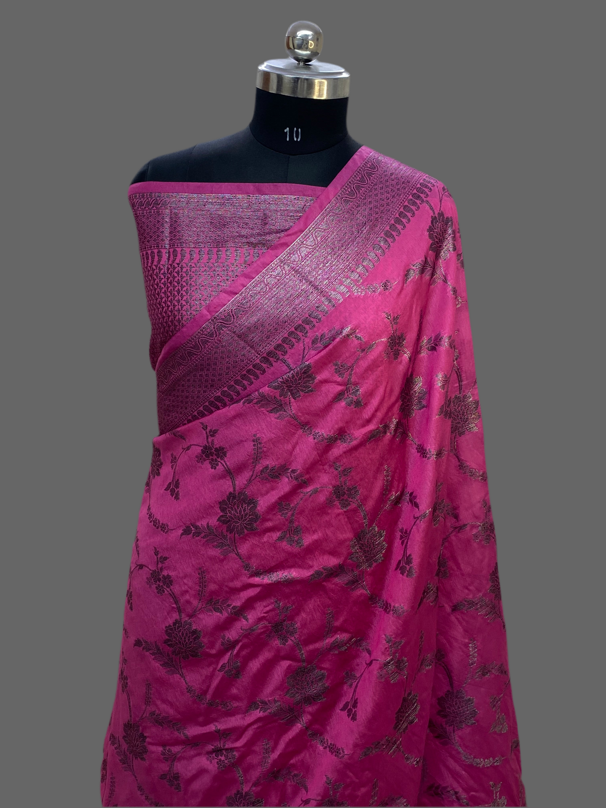 Dark Pink Georgette Jangla Pattern Banarasi Saree