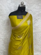 Lime mustards colour mashru silk banarasi saree