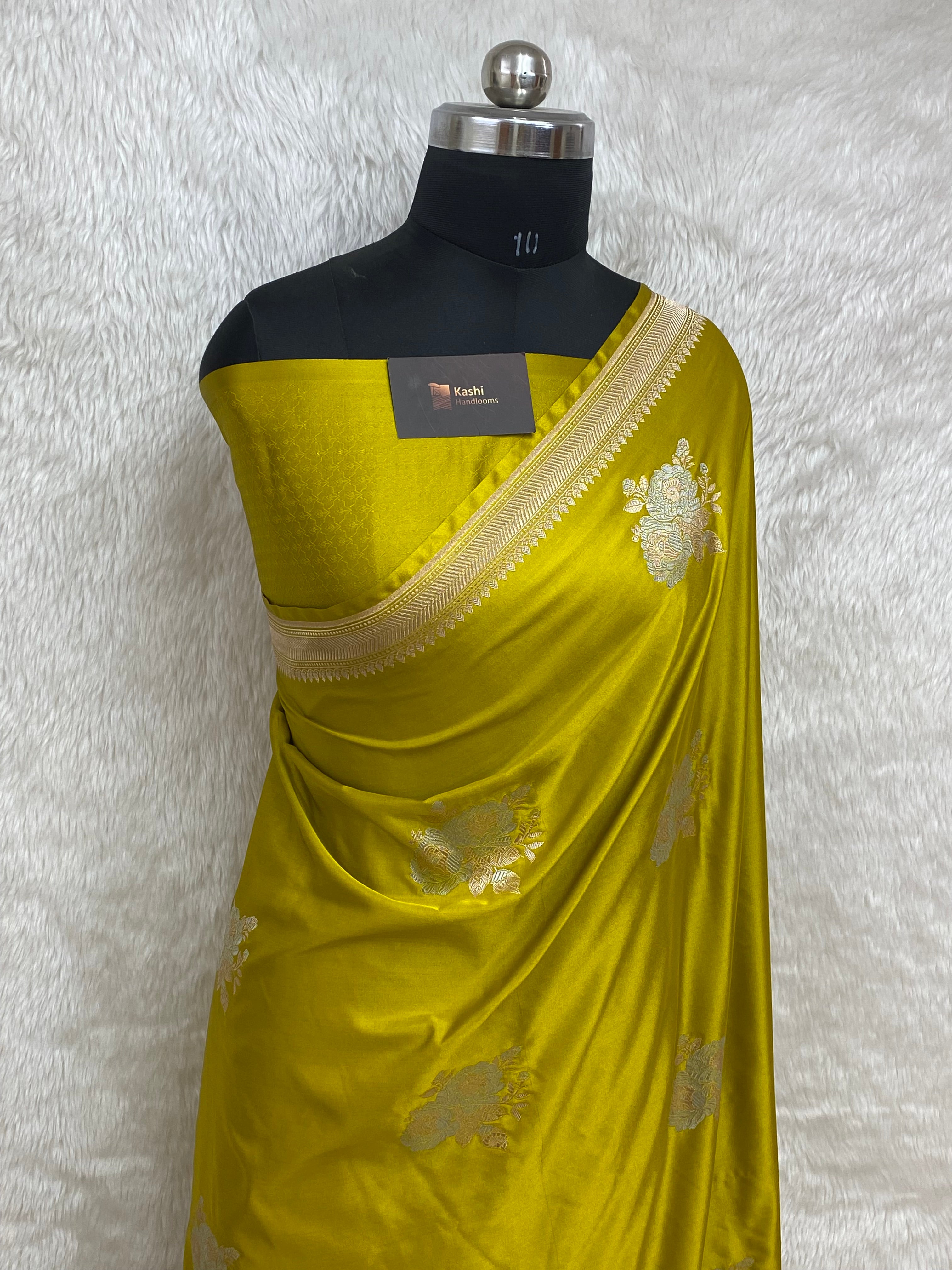 Lime mustards colour mashru silk banarasi saree