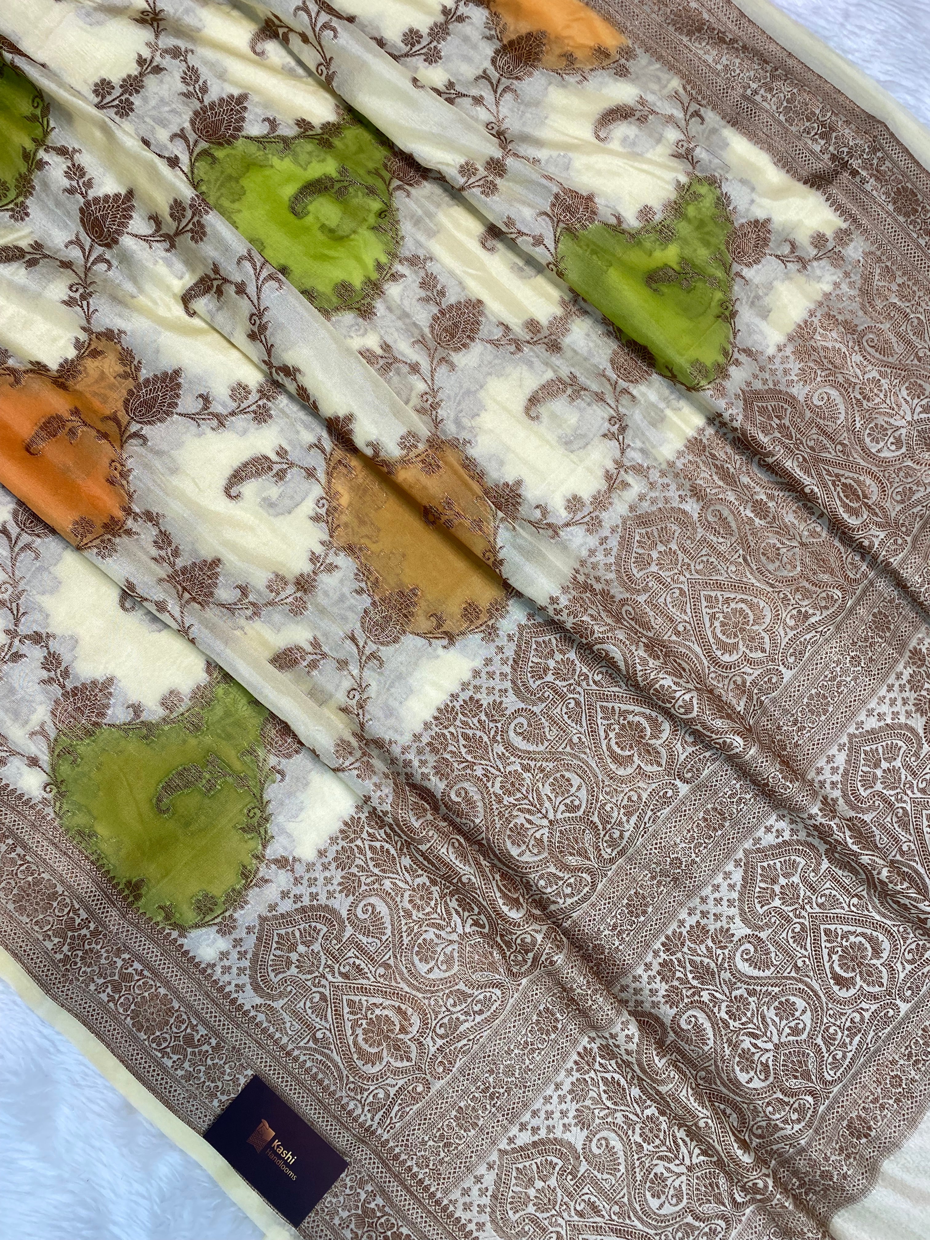 Off white Warm silk rangkat Banarasi saree