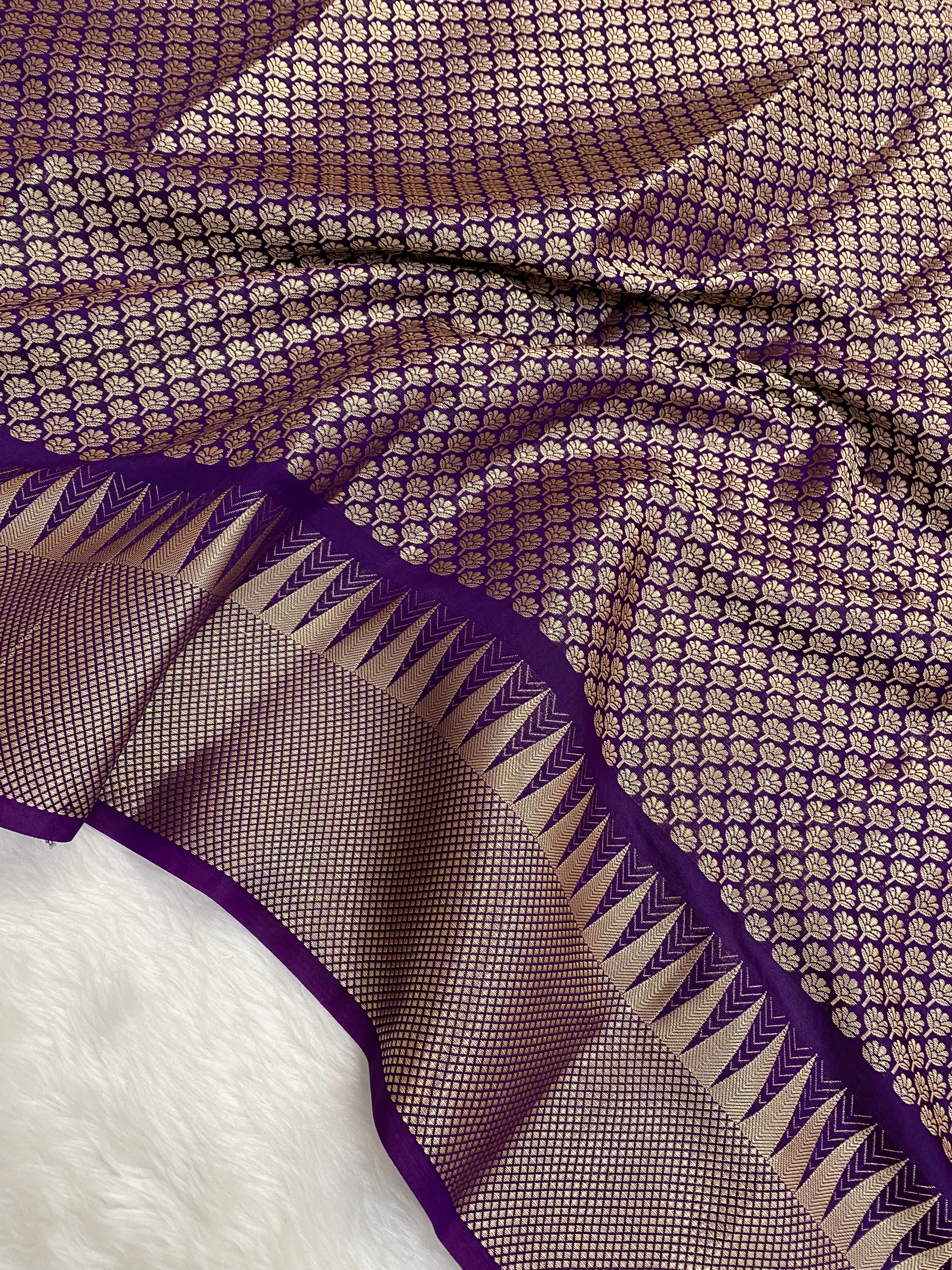 Purple semi Raw mango Banarasi Saree