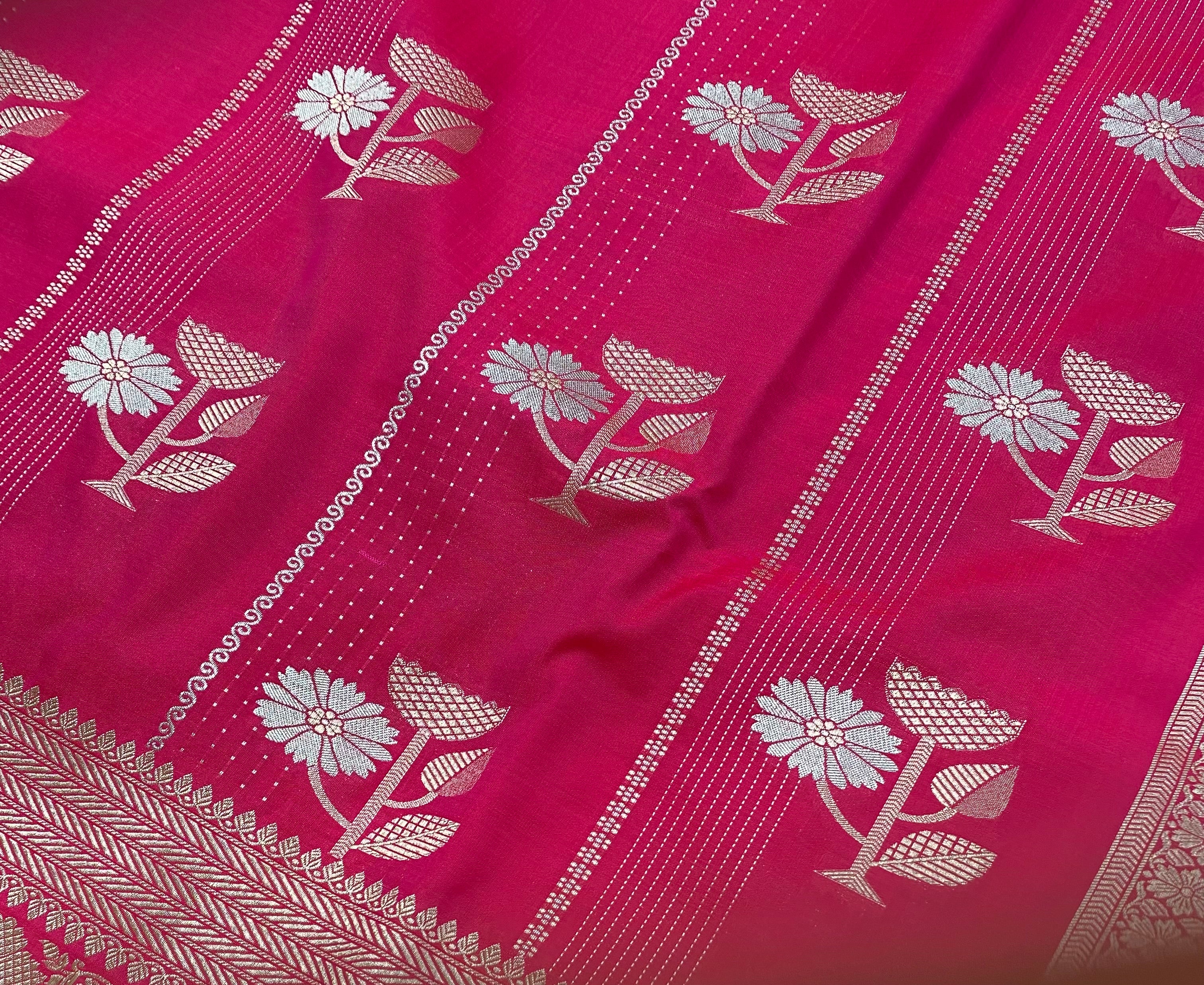 Elegant Green Banarasi Saree with Floral Zari Work