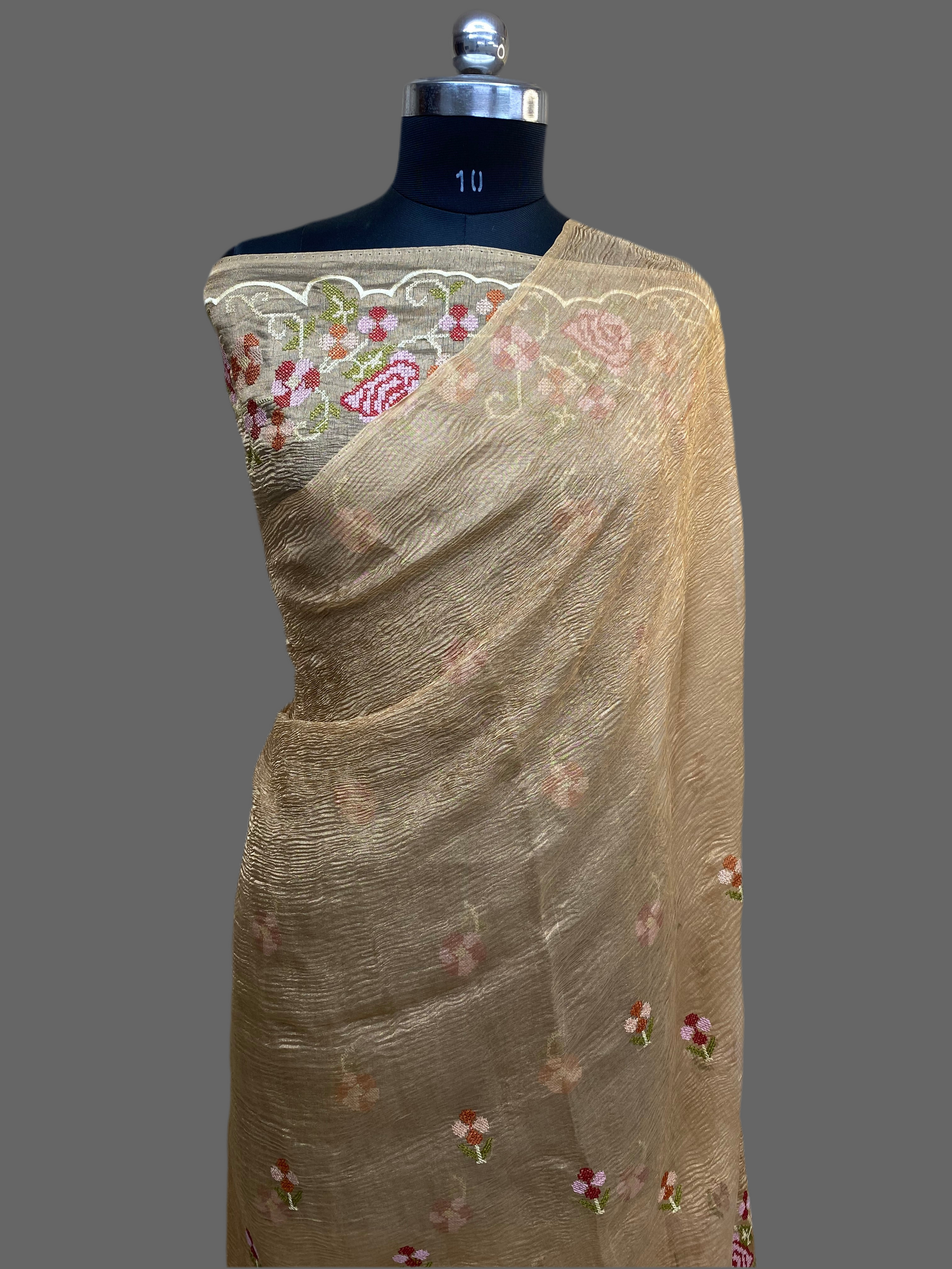 Pure Tissue Silk with hand cutwork Embroidery Banarasi Saree