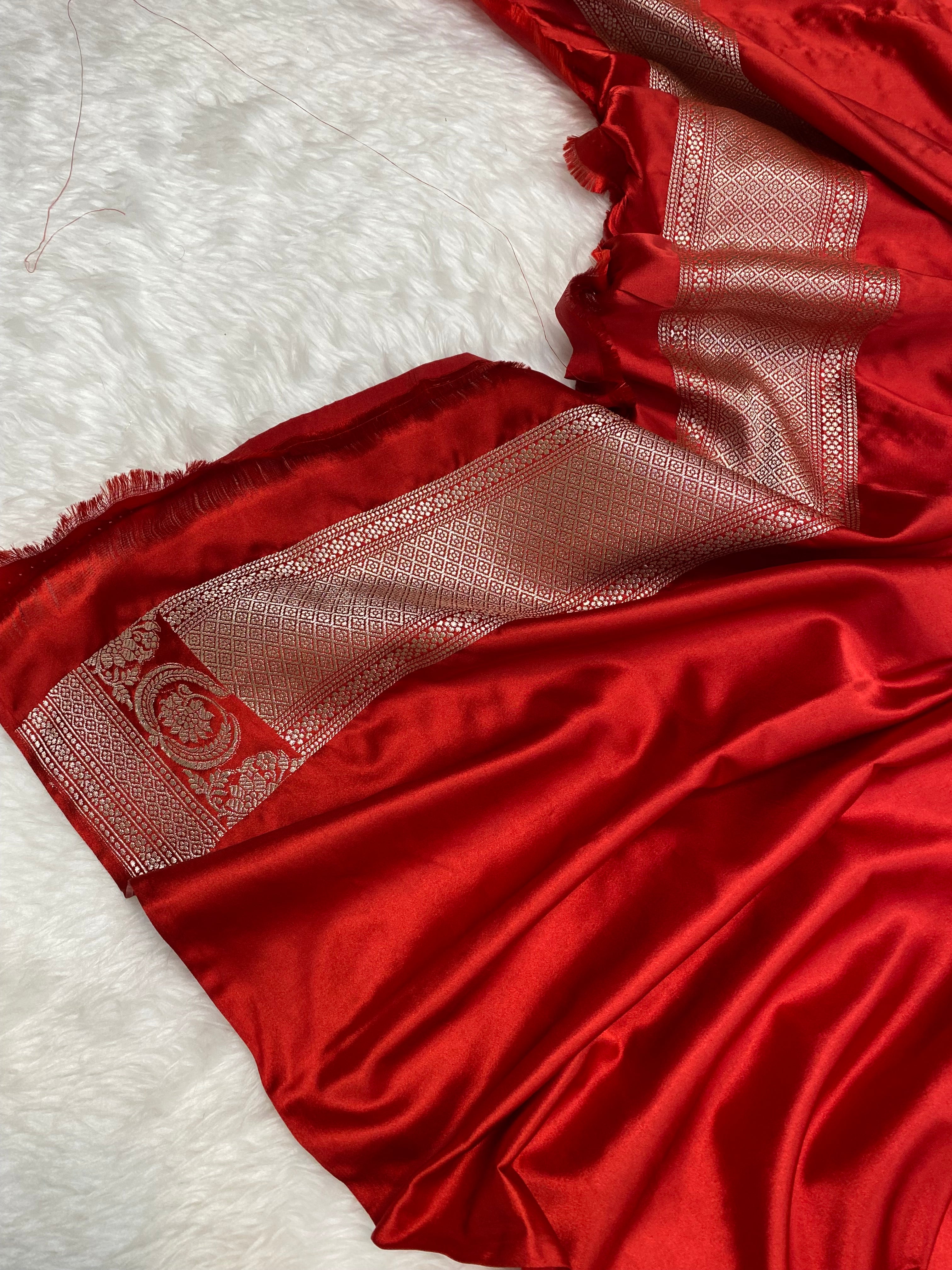Bridal Red mashru silk banarasi saree