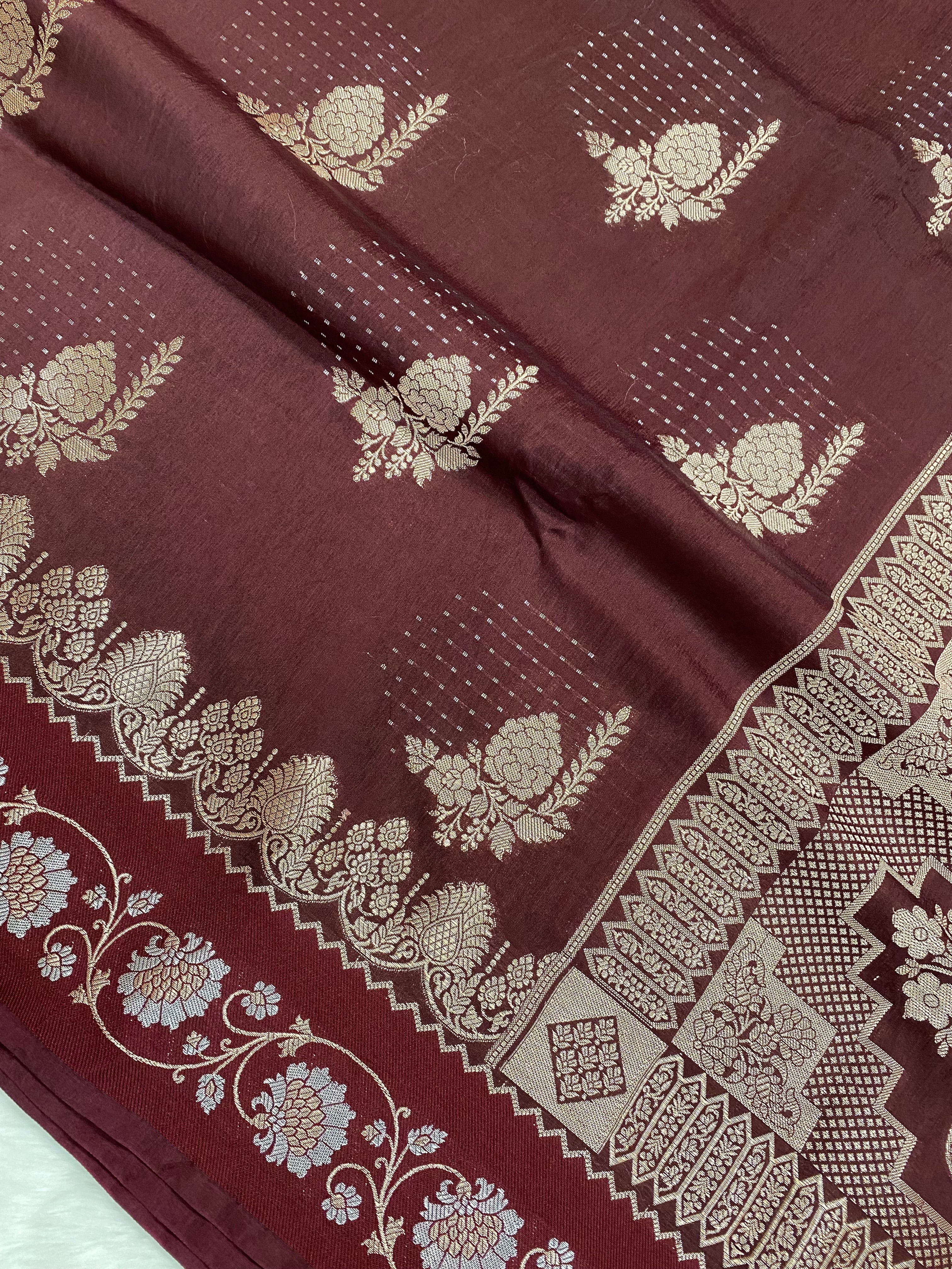 Wine Raw Mango Banarasi Saree