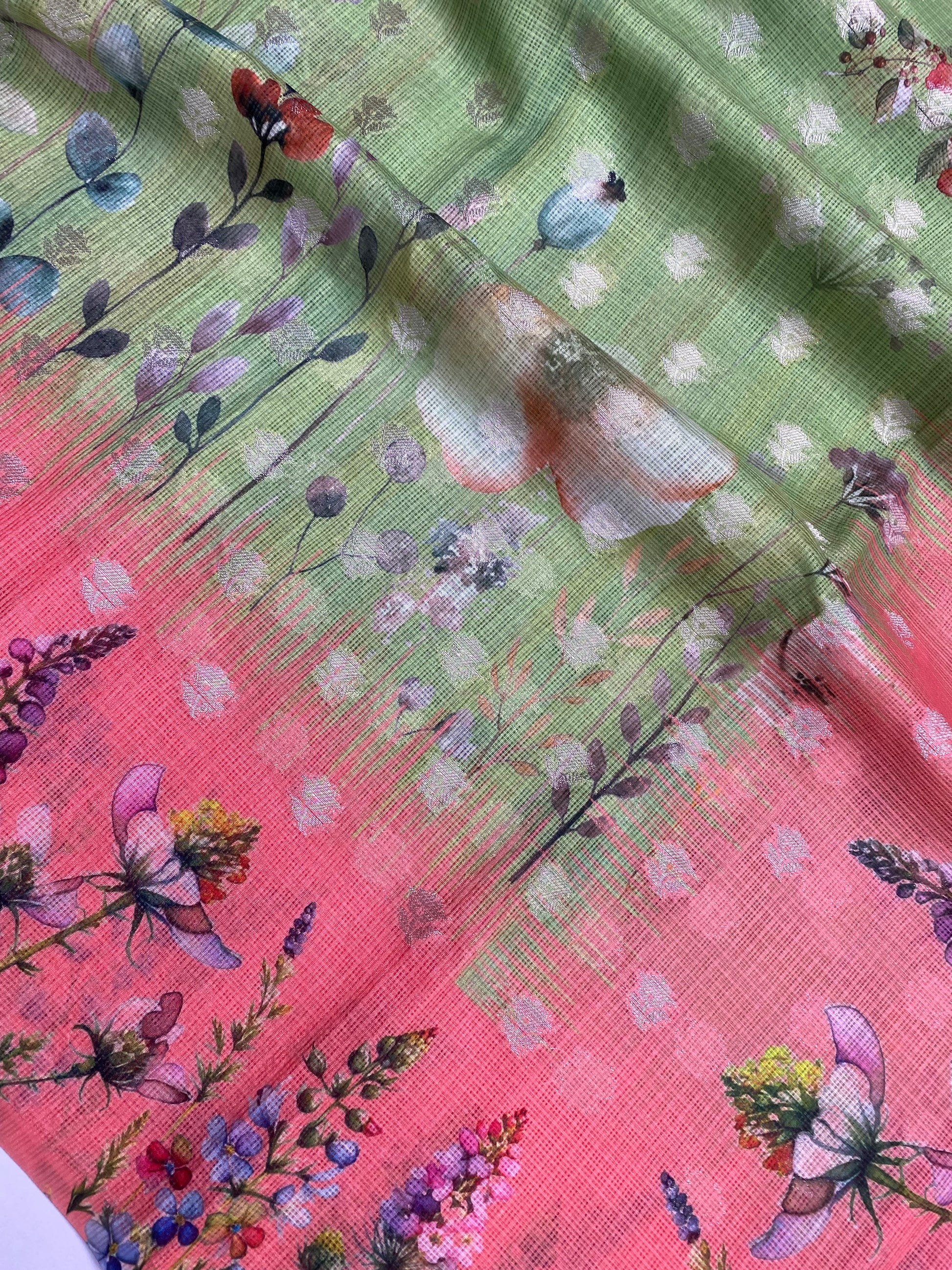 Pista Kota Cotton with Digital Print Banarasi Saree