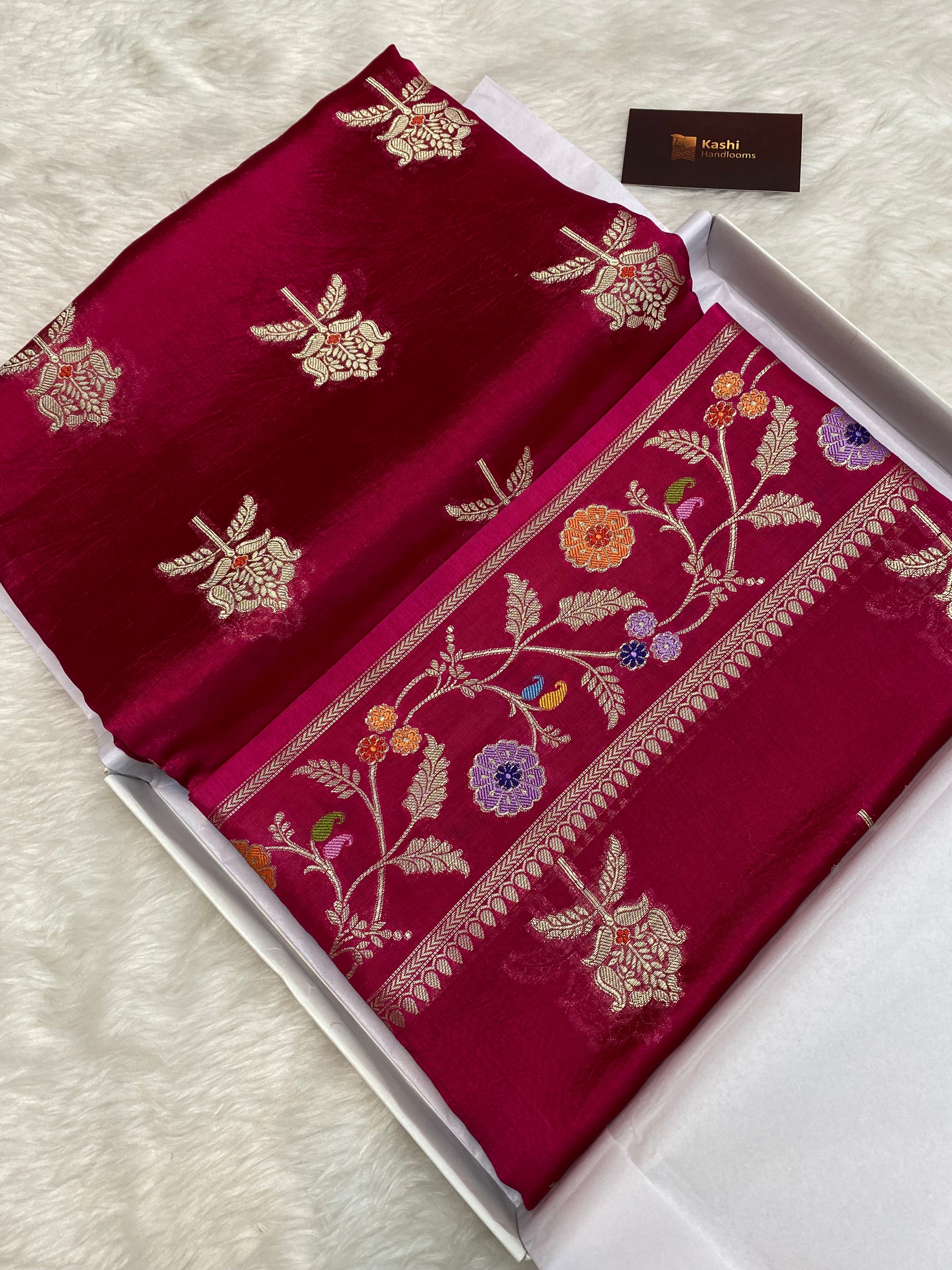 100% pure viscose Rani Color Banarasi Saree