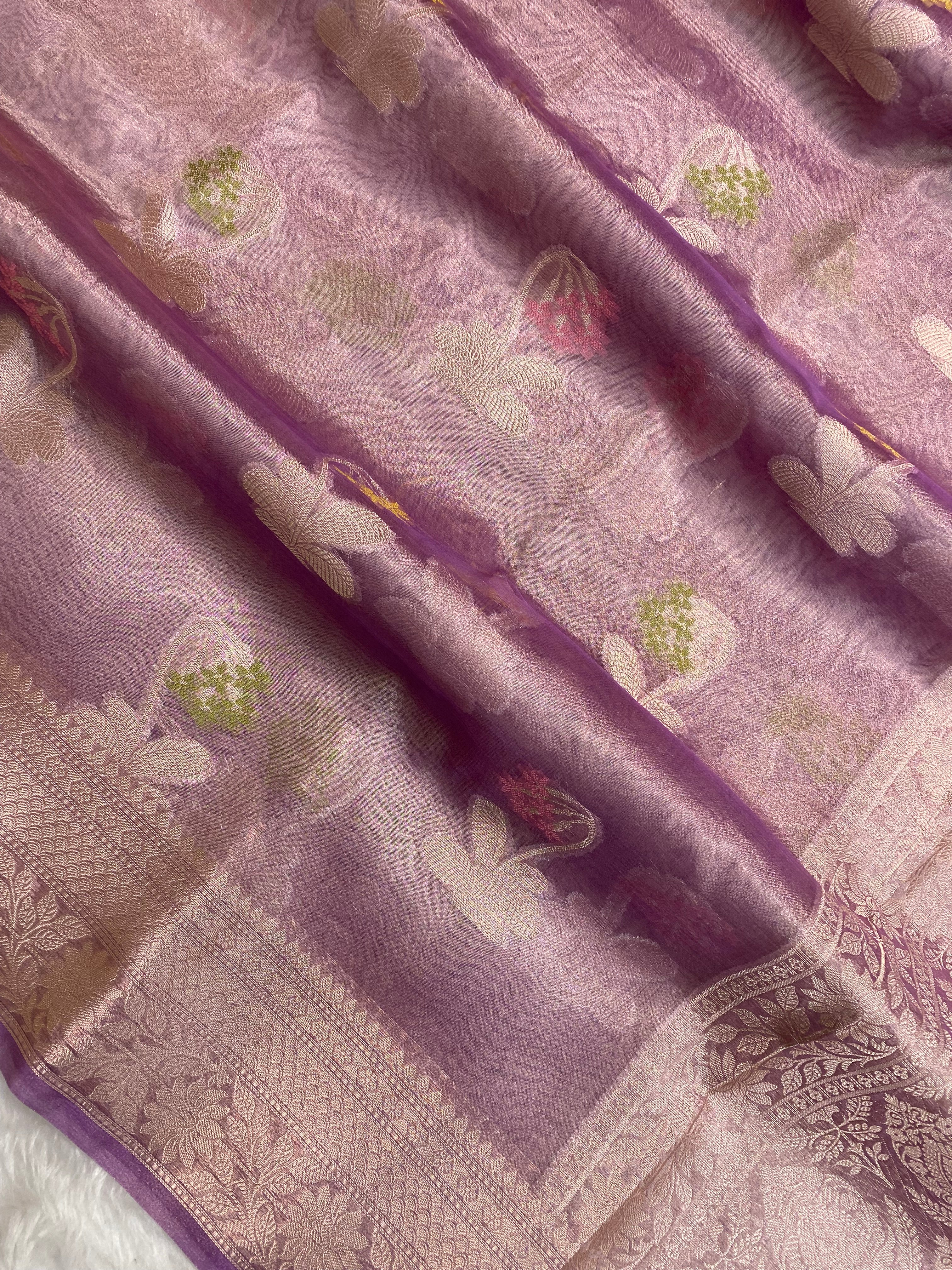 Lavender premium tissue silk banarasi saree