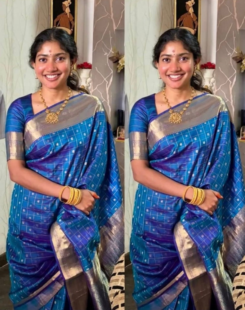 Sai Pallavi inspired Royal Blue soft Silk Banarasi Saree