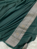 Bottle green colour mashru silk Banarasi saree