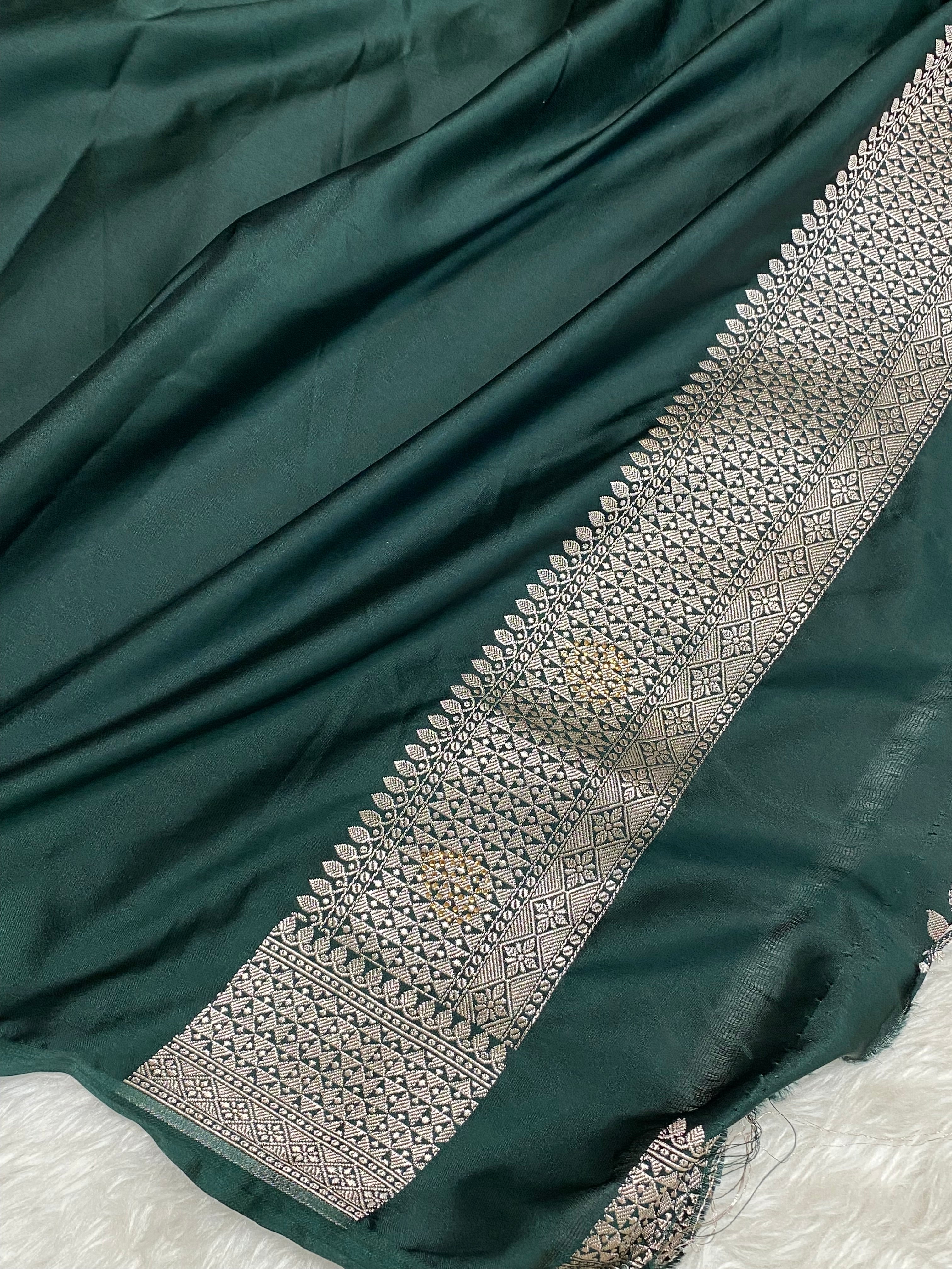 Bottle green colour mashru silk Banarasi saree