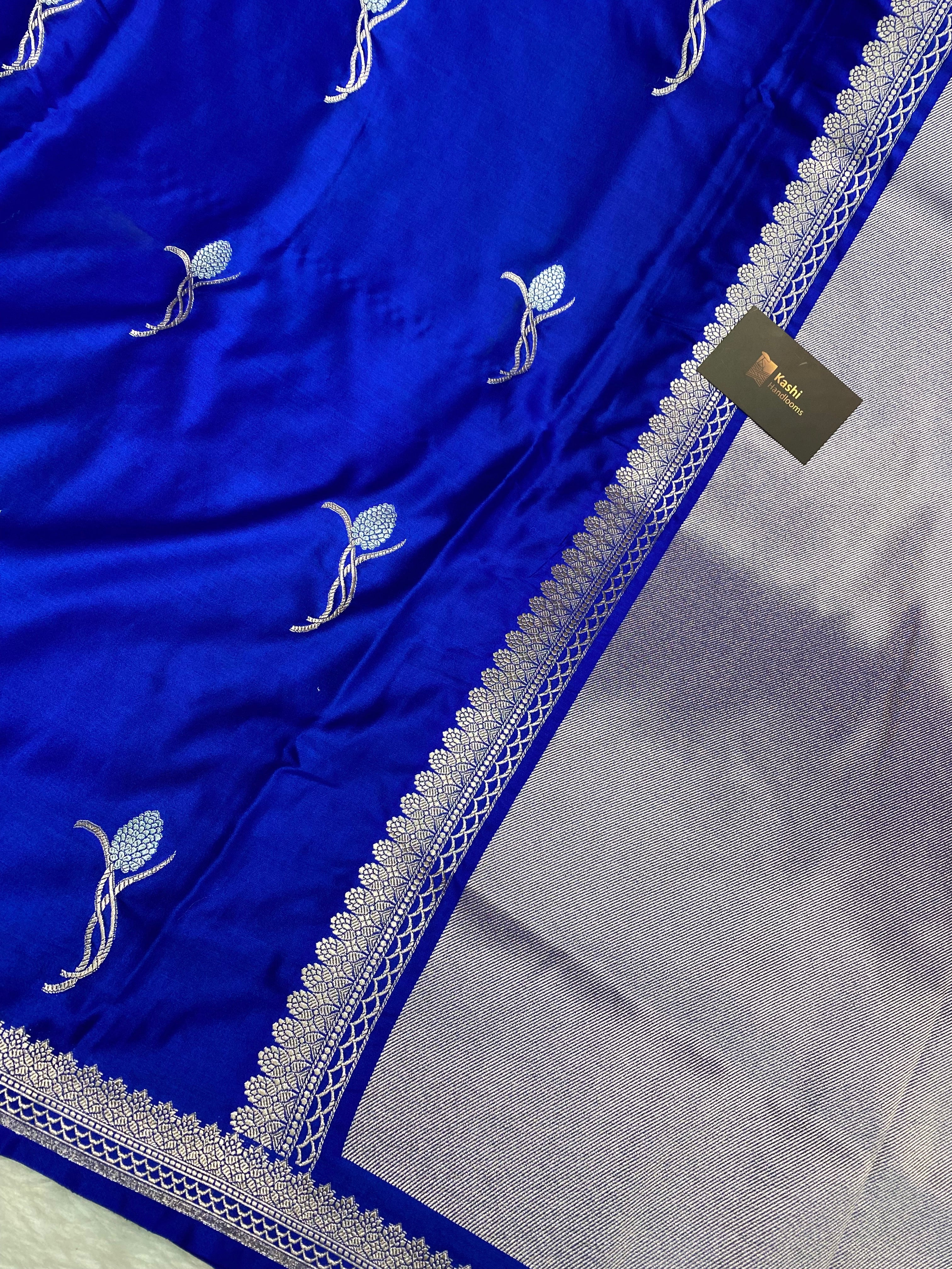Wedding Special Royal Blue Mashru Silk Banarasi Saree with Buti Design