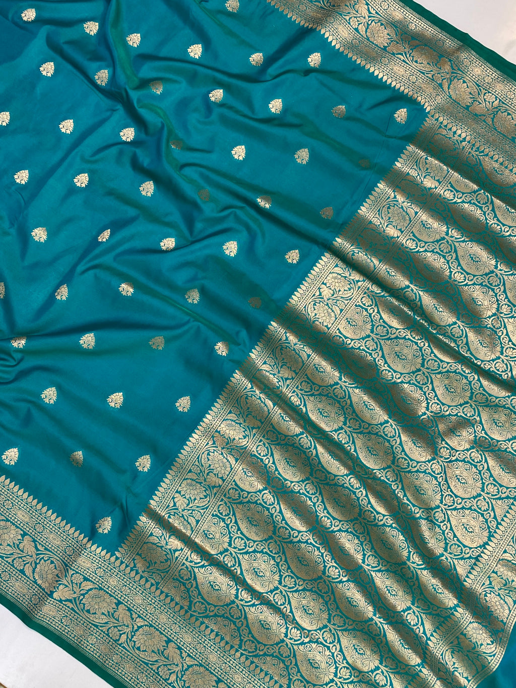Mashru silk Teal-Blue Banarasi Saree