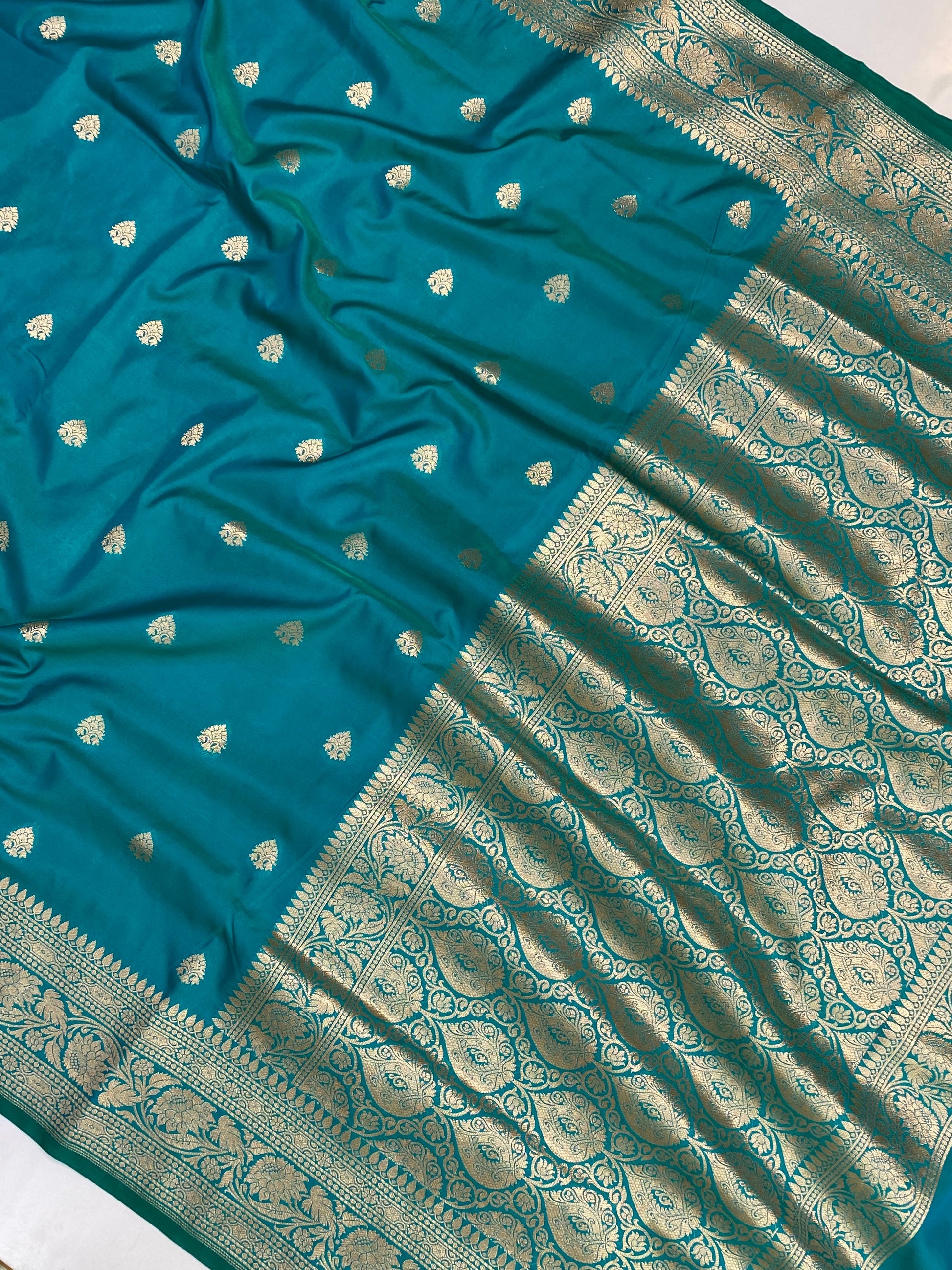 Mashru silk Teal-Blue Banarasi Saree