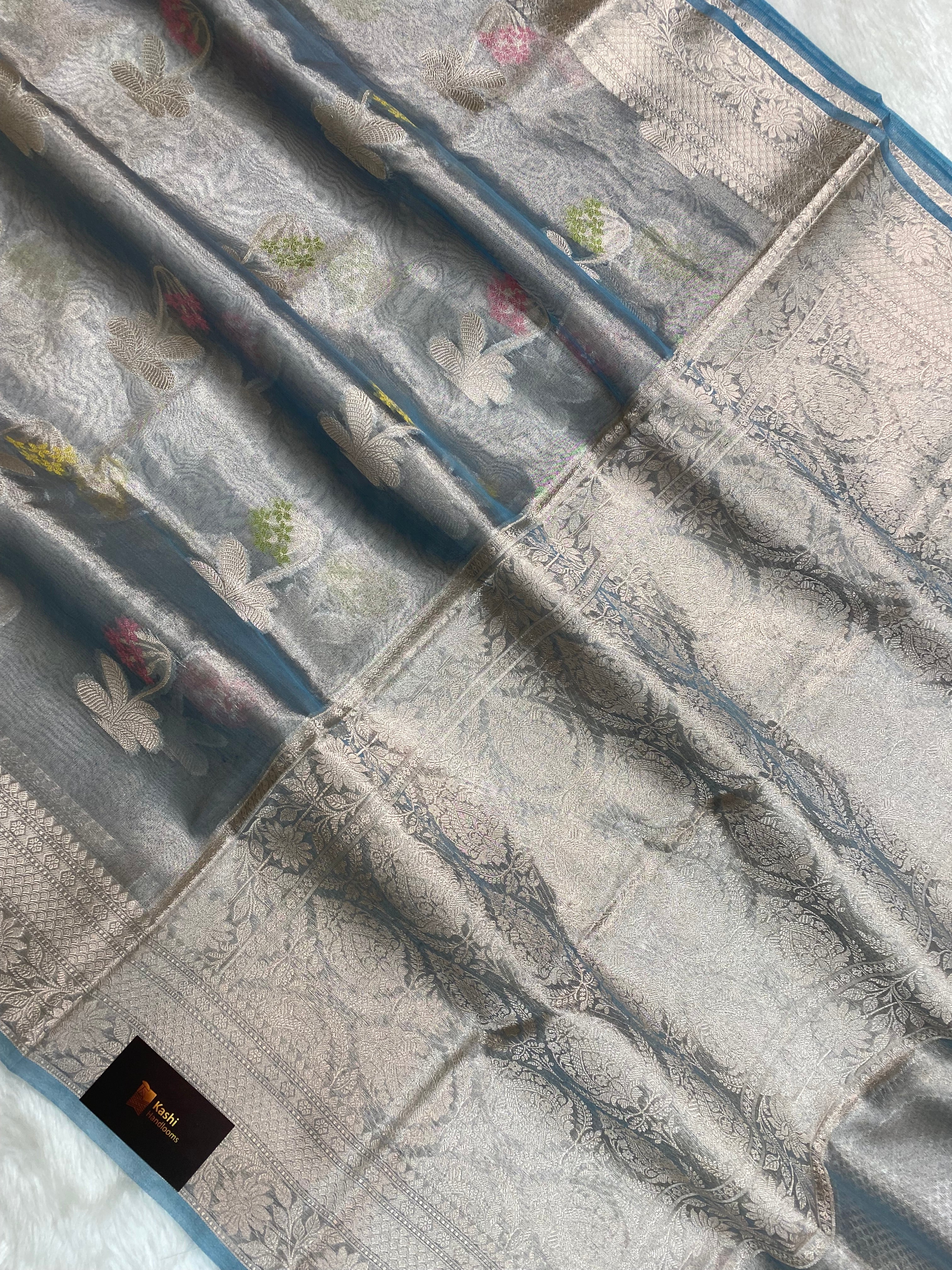 Soft grey tissue silk Banarasi saree