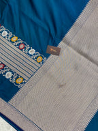 German blue mashru silk Banarasi saree