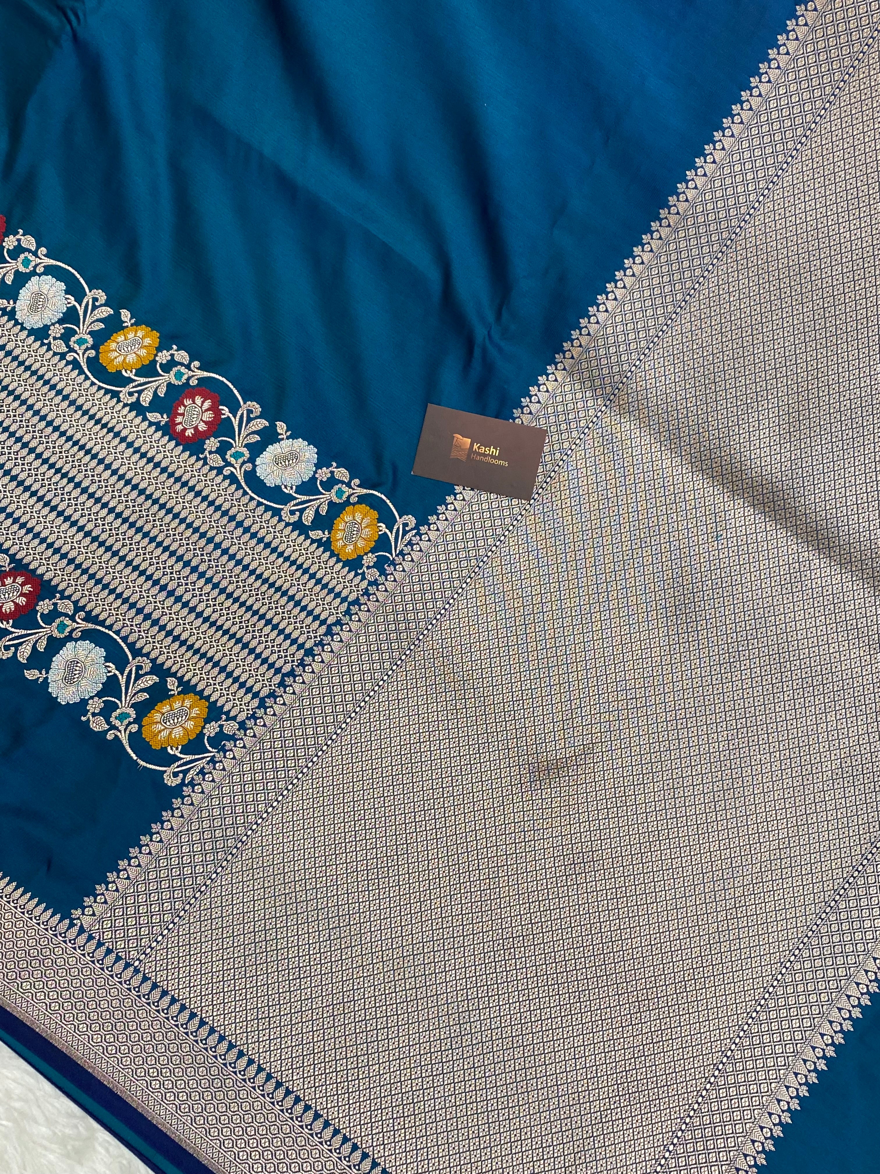 German blue mashru silk Banarasi saree
