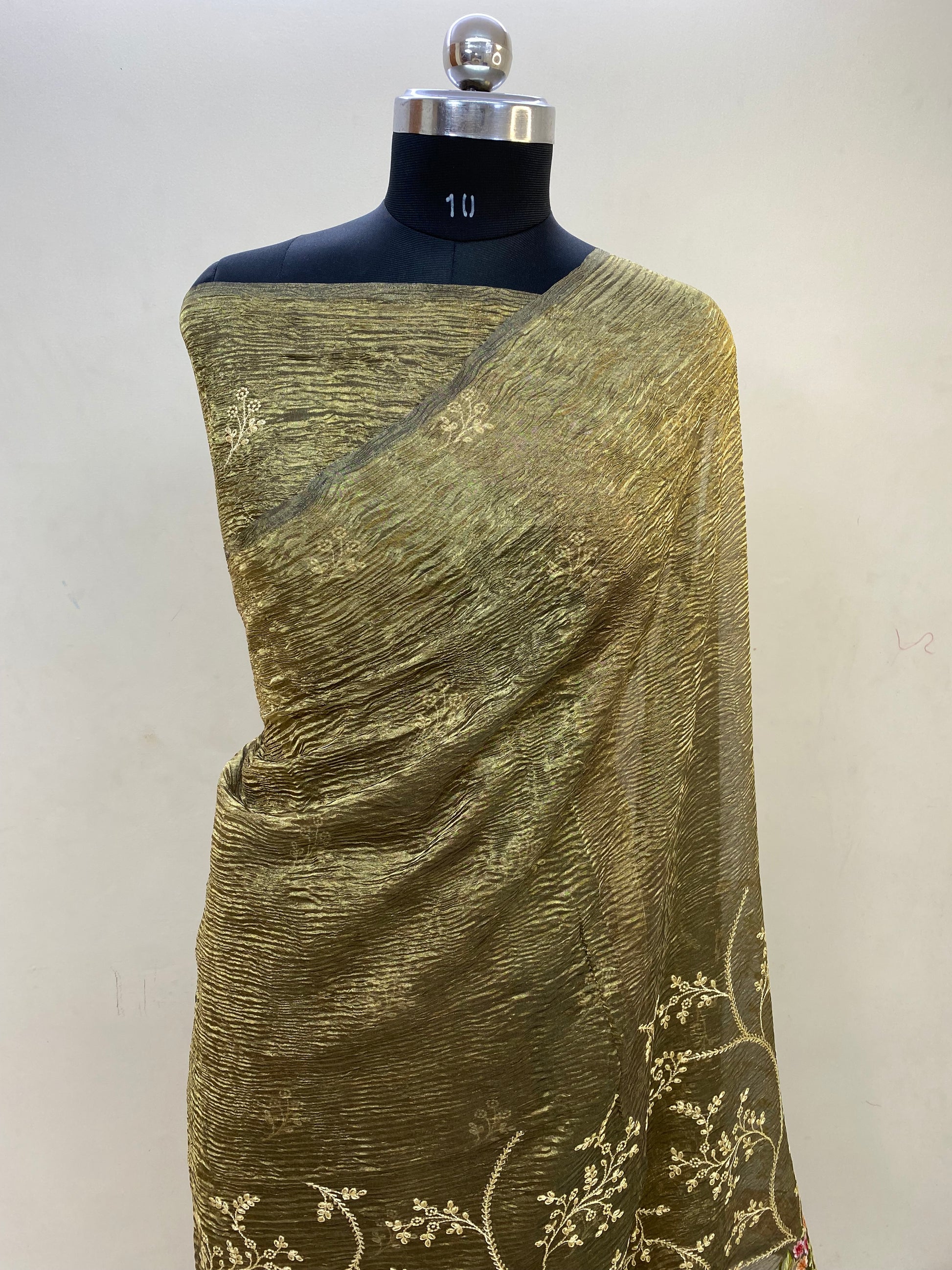Pure Tissue Silk with hand Lace work Embroidery Banarasi Saree
