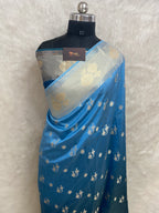 Viscose Raw mango jerman blue Banarasi saree