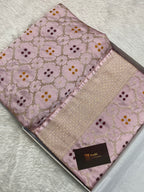 Light peach mashru silk banarasi saree with golden zari border