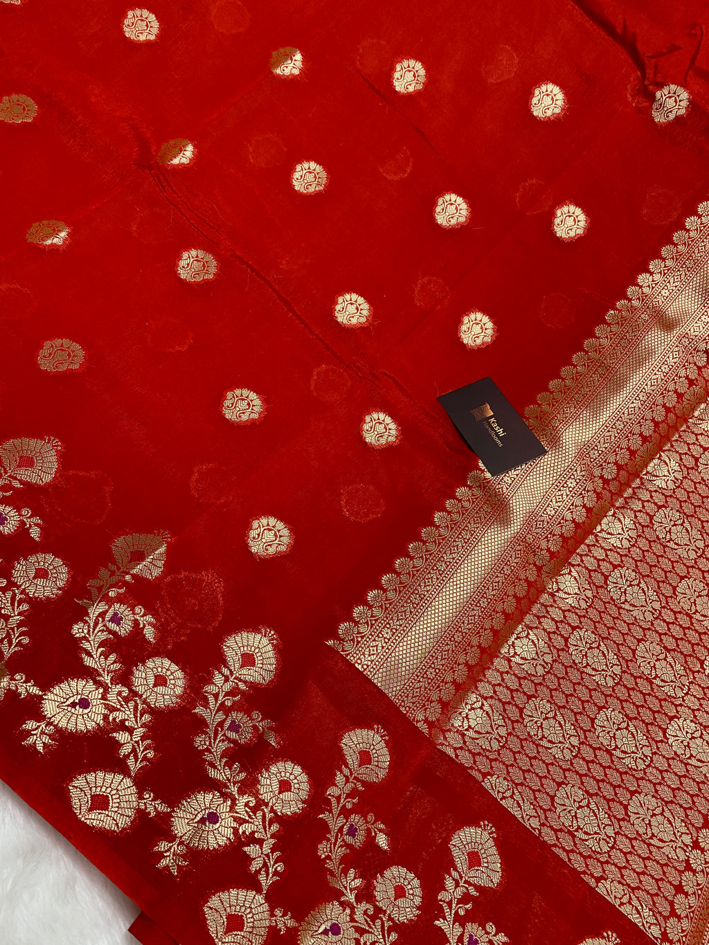 Red semi Raw mango Banarasi saree