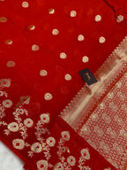 Red semi Raw mango Banarasi saree