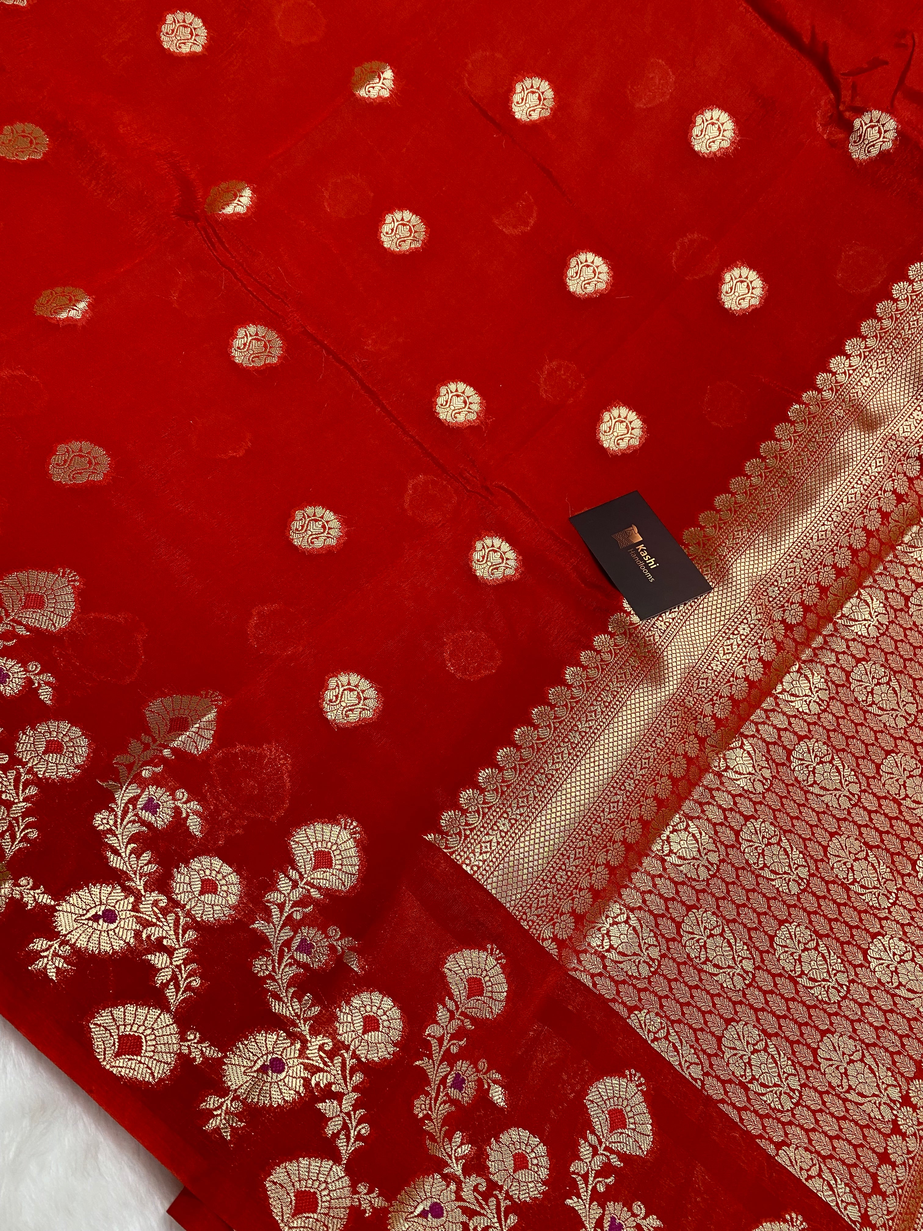 Red semi Raw mango Banarasi saree