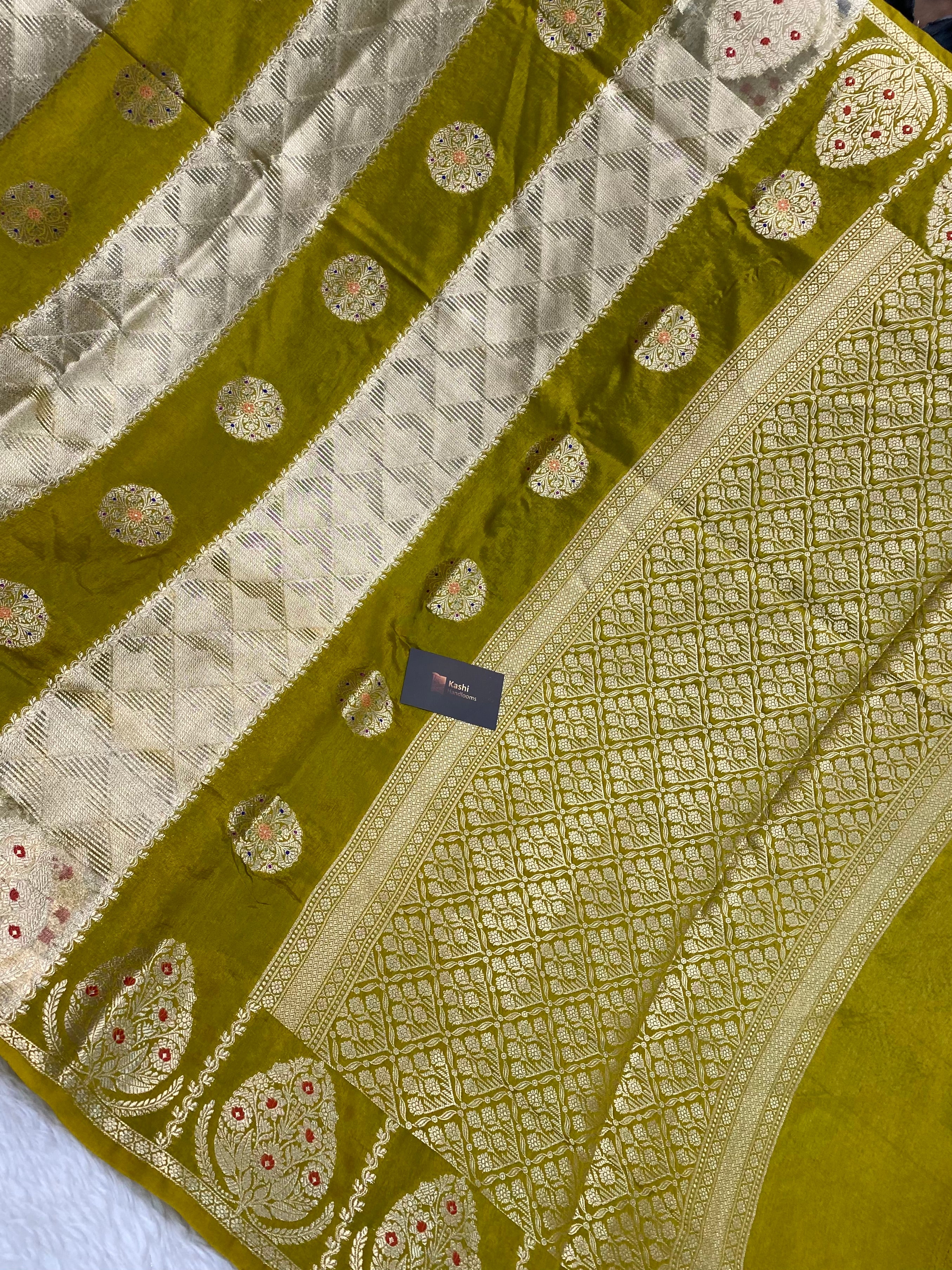 Olive mustard tissue silk banarasi saree