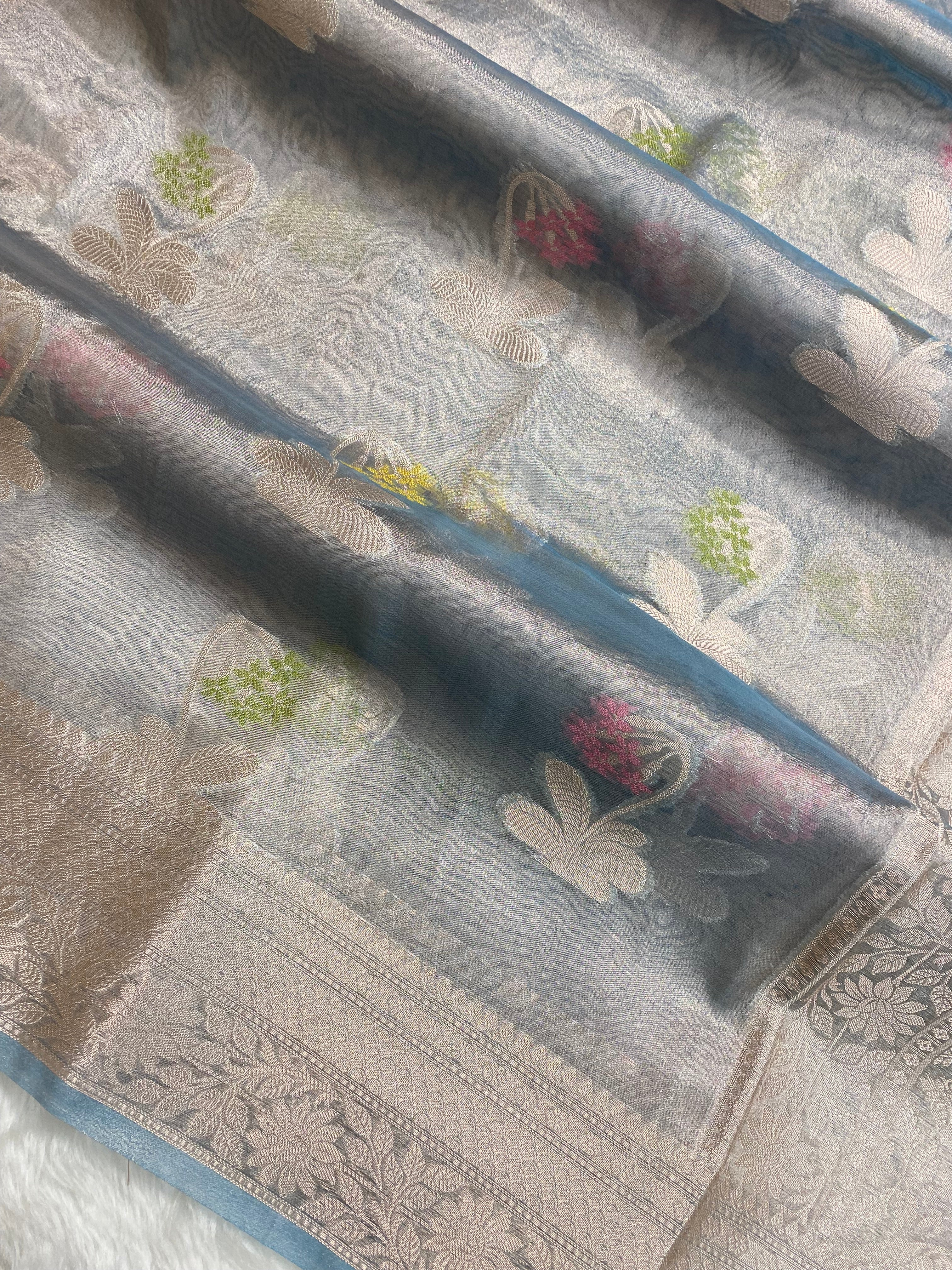 Soft grey tissue silk Banarasi saree