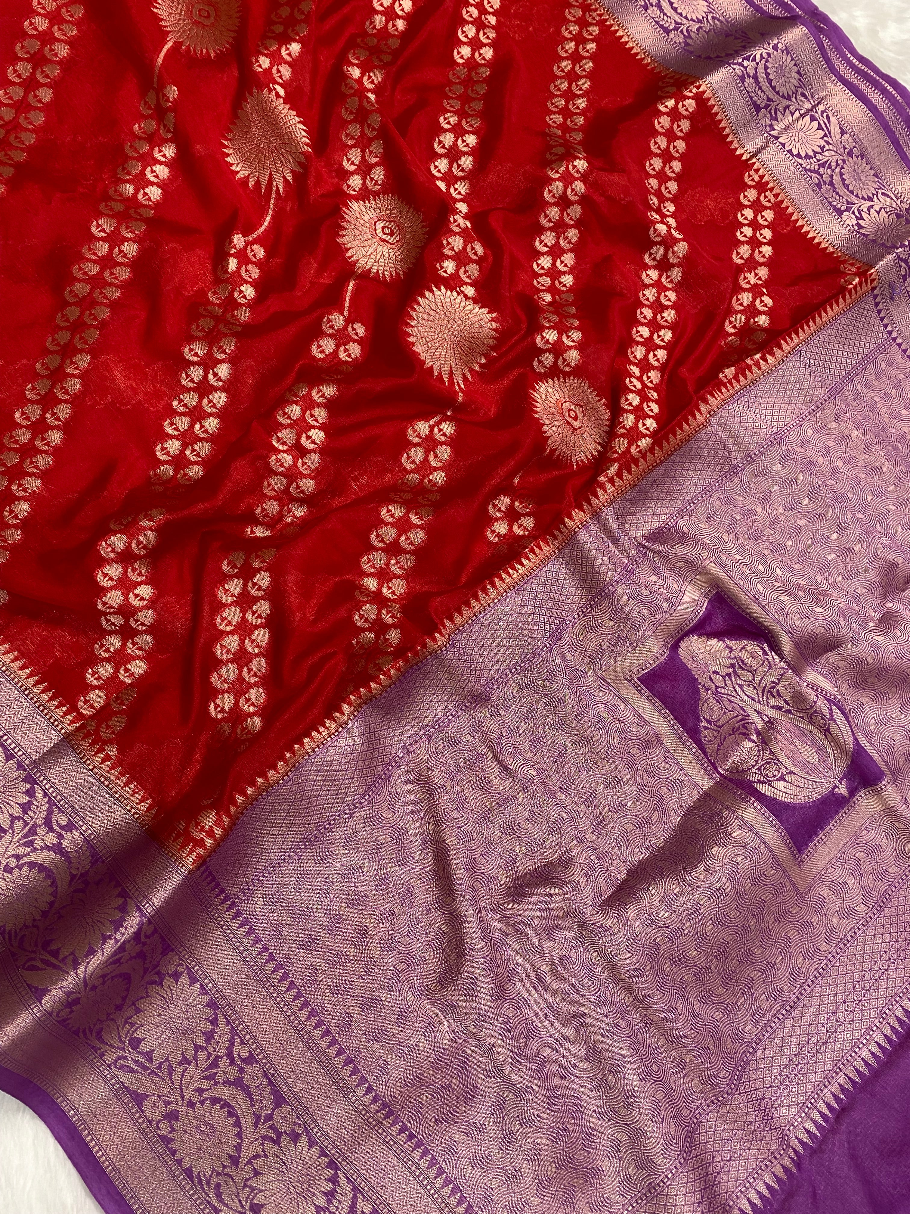 Red crepe Silk Banarasi Saree