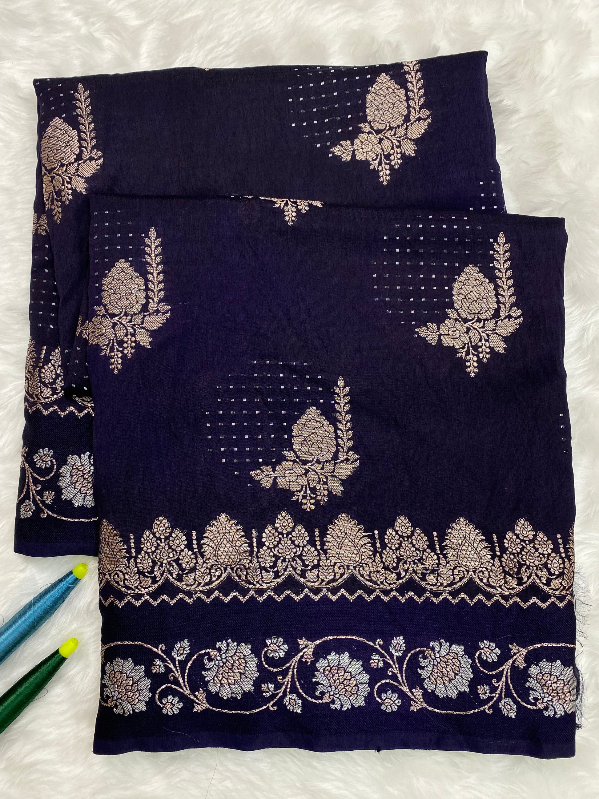 Navy Blue Viscose Banarasi Saree
