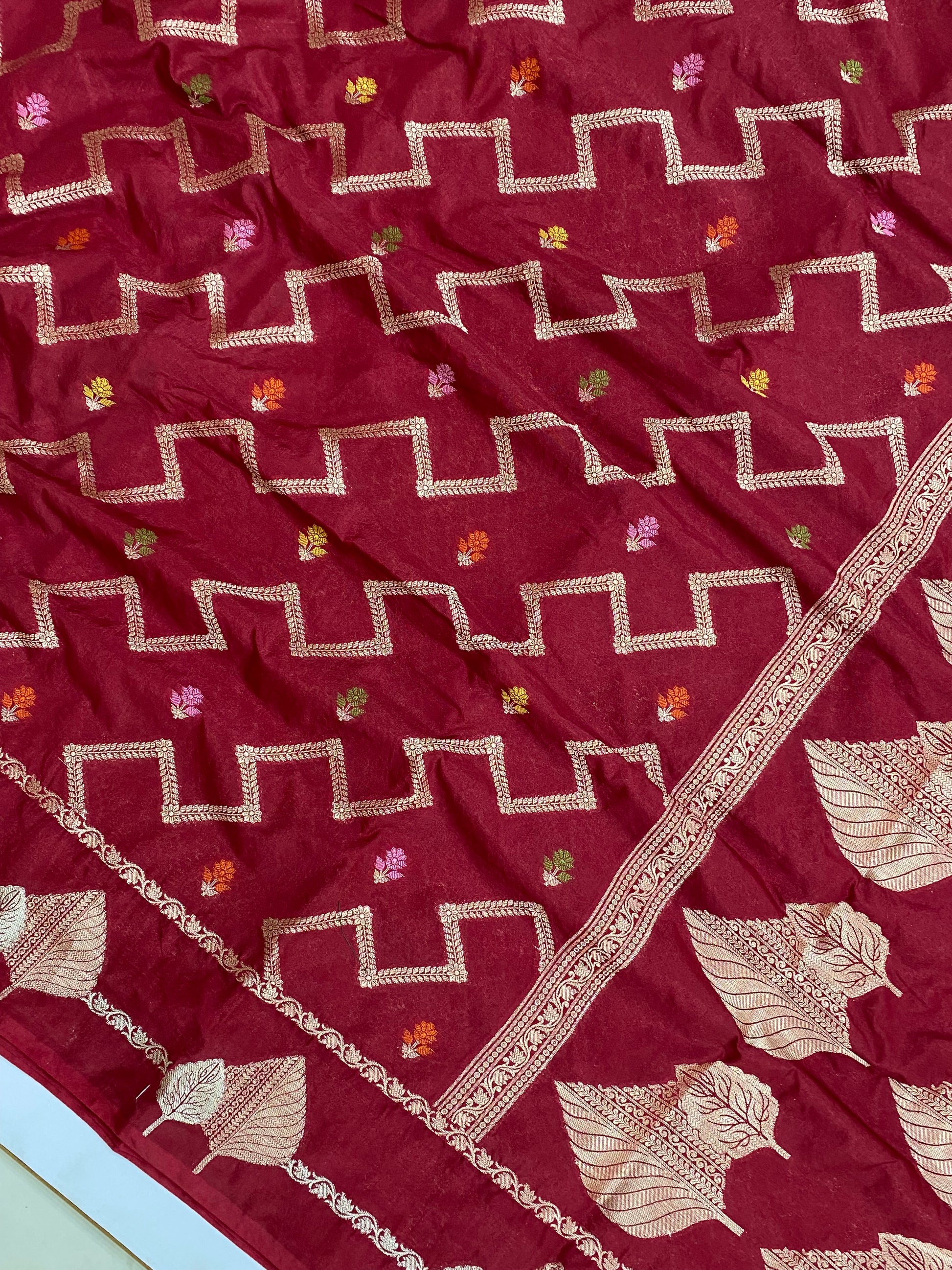 Maroon ZigZag Chinya Silk Banarasi Saree