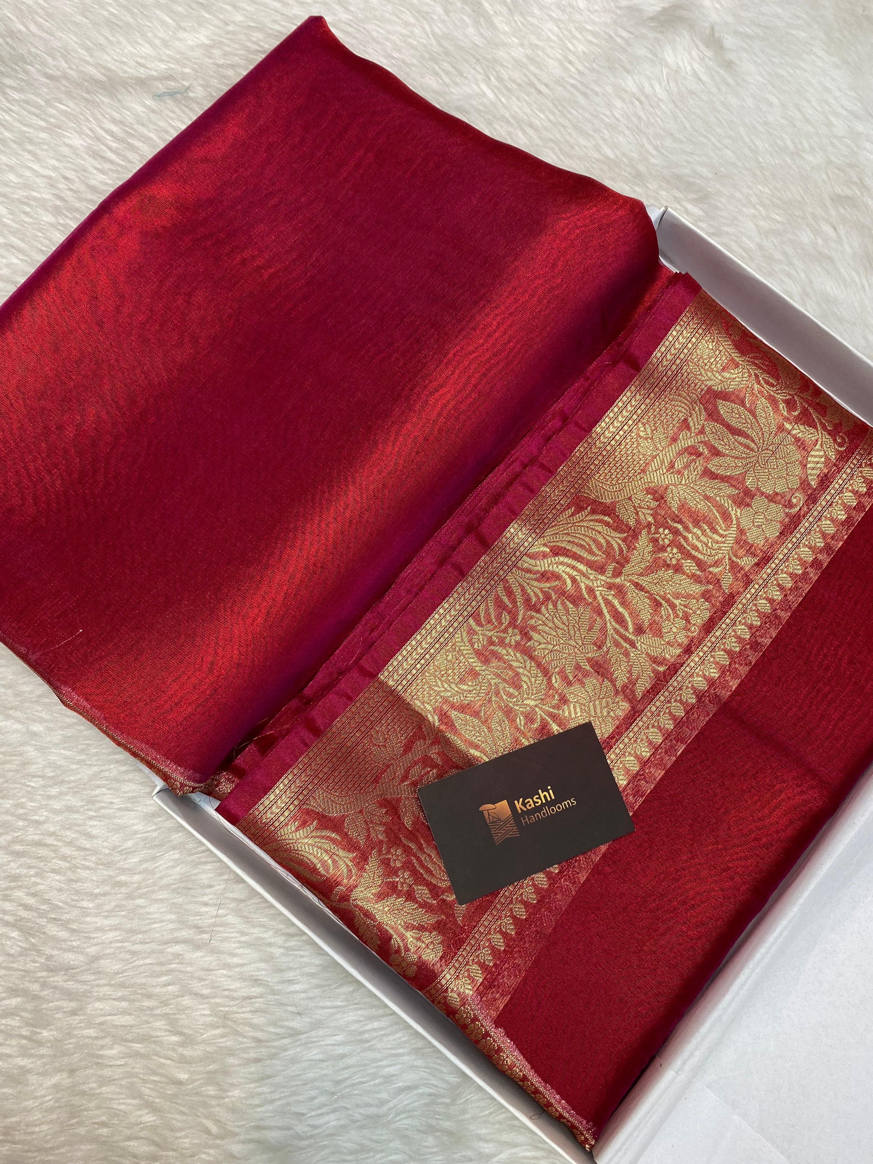Red dhoop chaw tissue banarasi silk saree