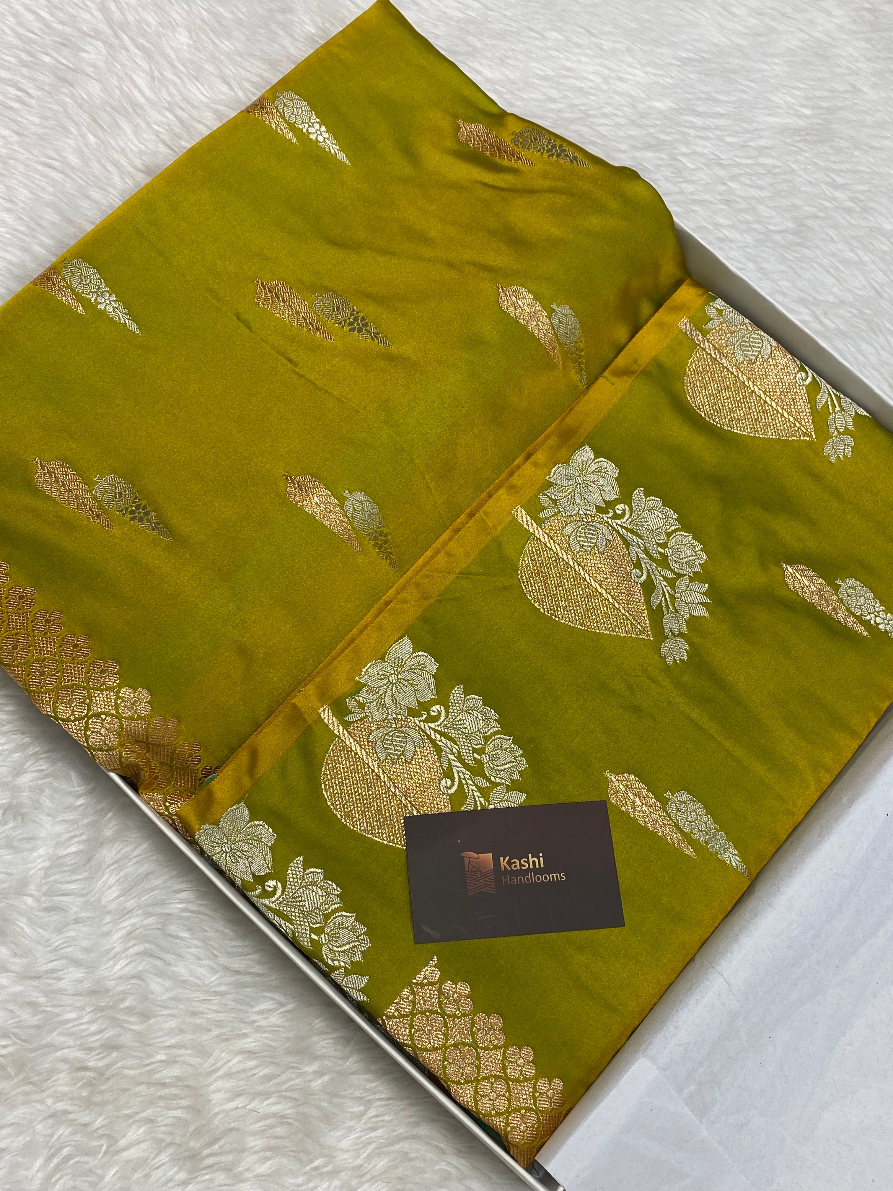 Lime  colour mashru silk banarasi saree