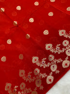 Red semi Raw mango Banarasi saree