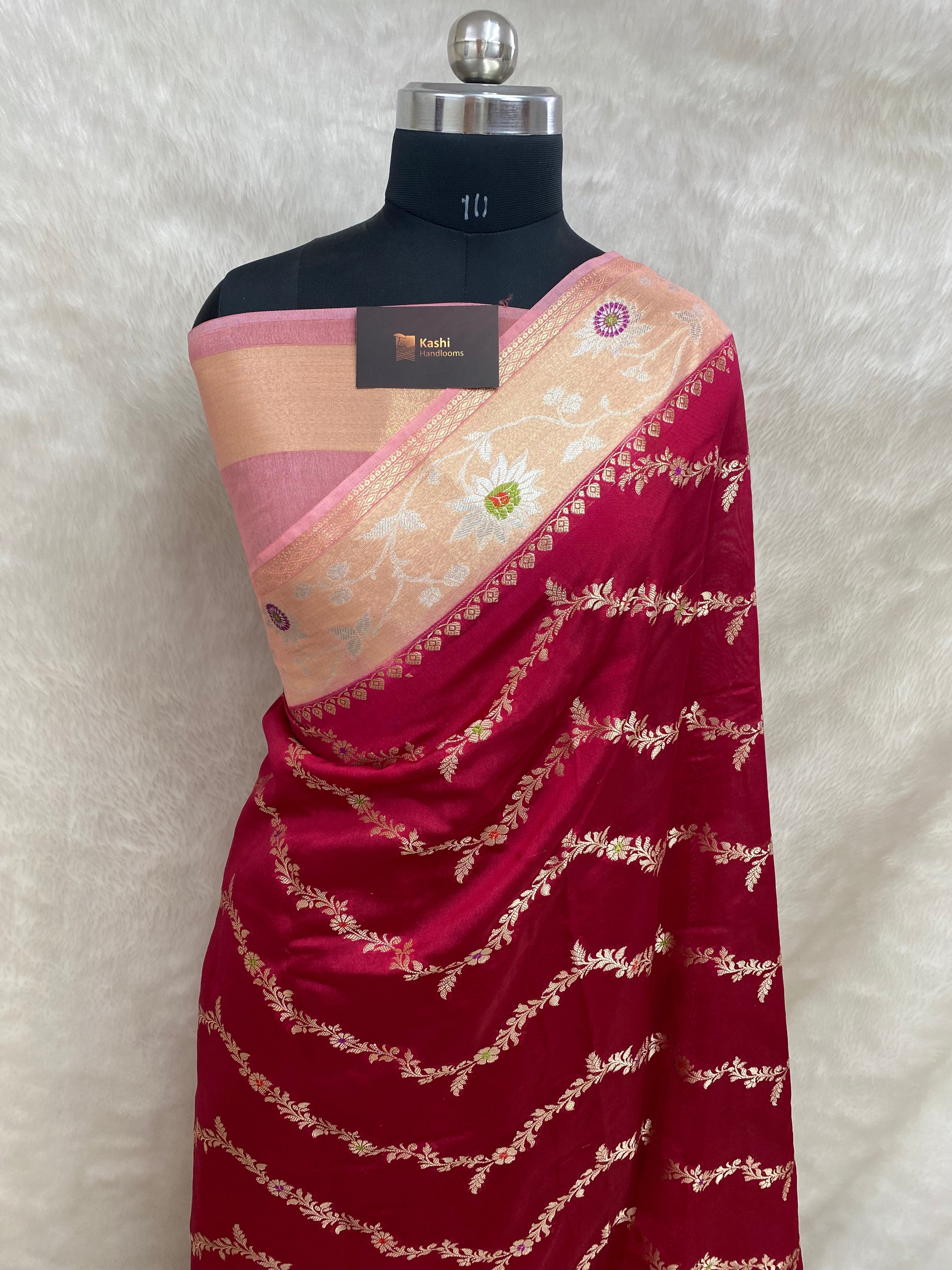 Cherry Rani viscose Raw mango Banarasi saree