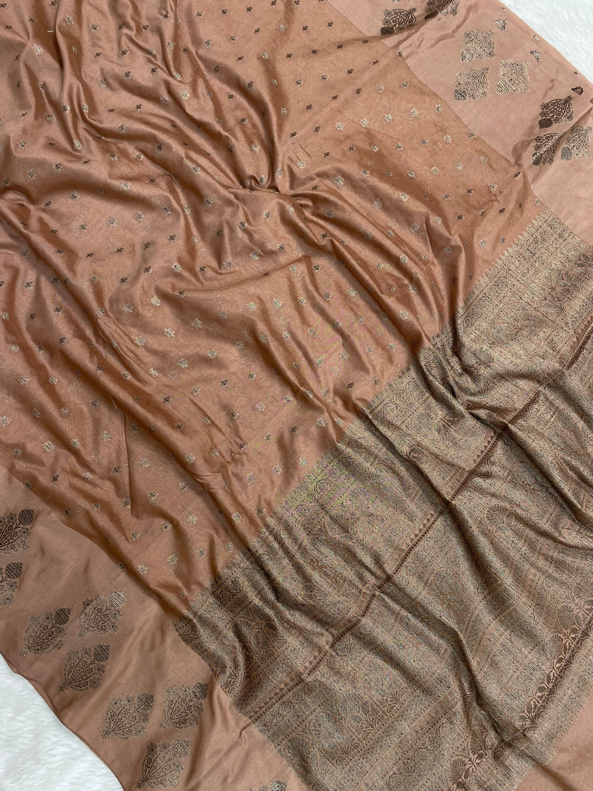 Peach Semi Georgette Cotton Banarasi Saree