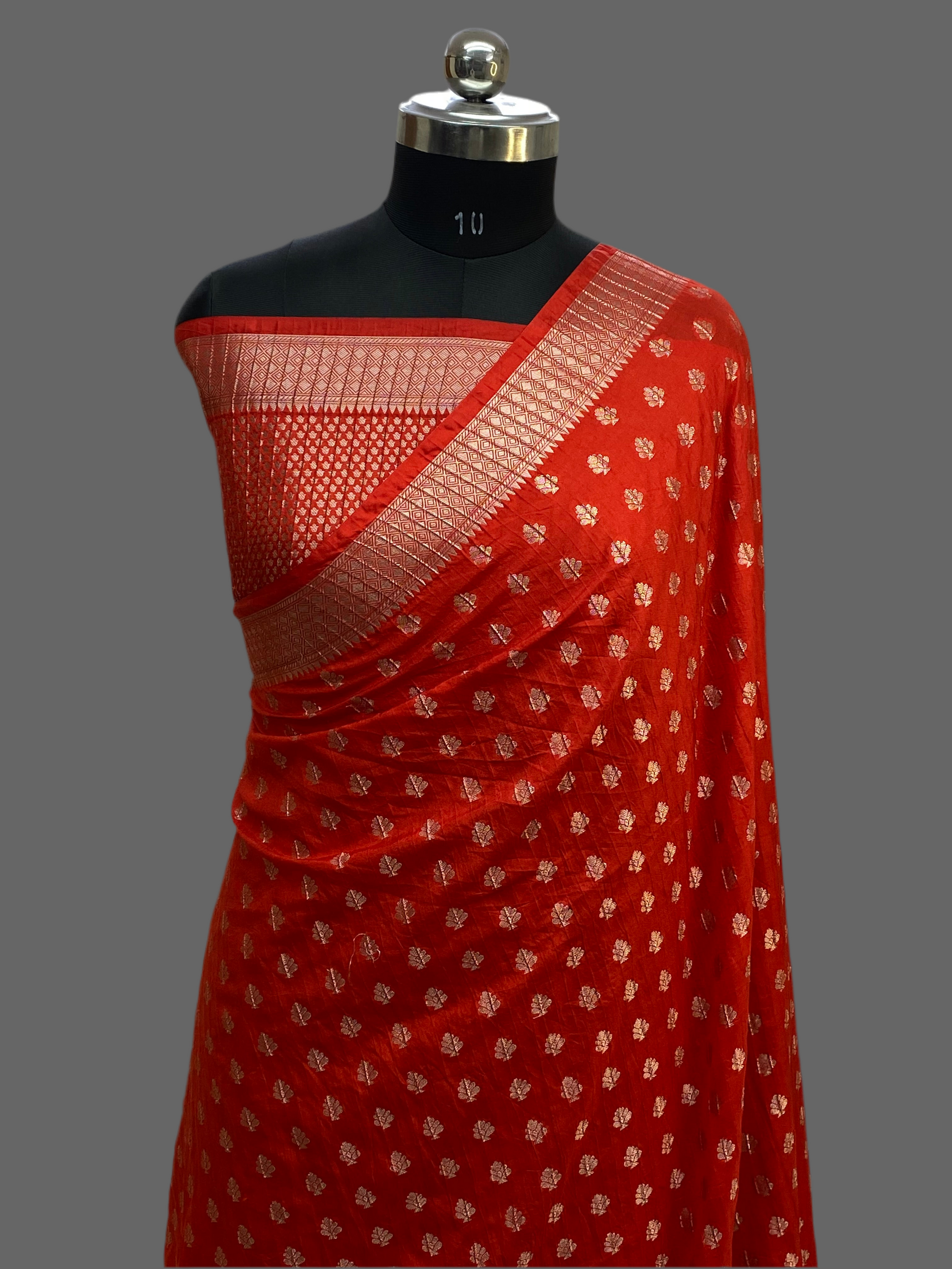 Red Boarder Buti with Crush Chinya Silk Banarasi Saree