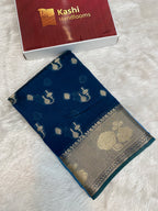 Viscose Raw mango jerman blue Banarasi saree