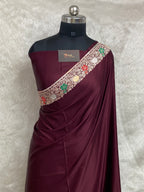 Wine Color Mashru silk Banarasi Saree