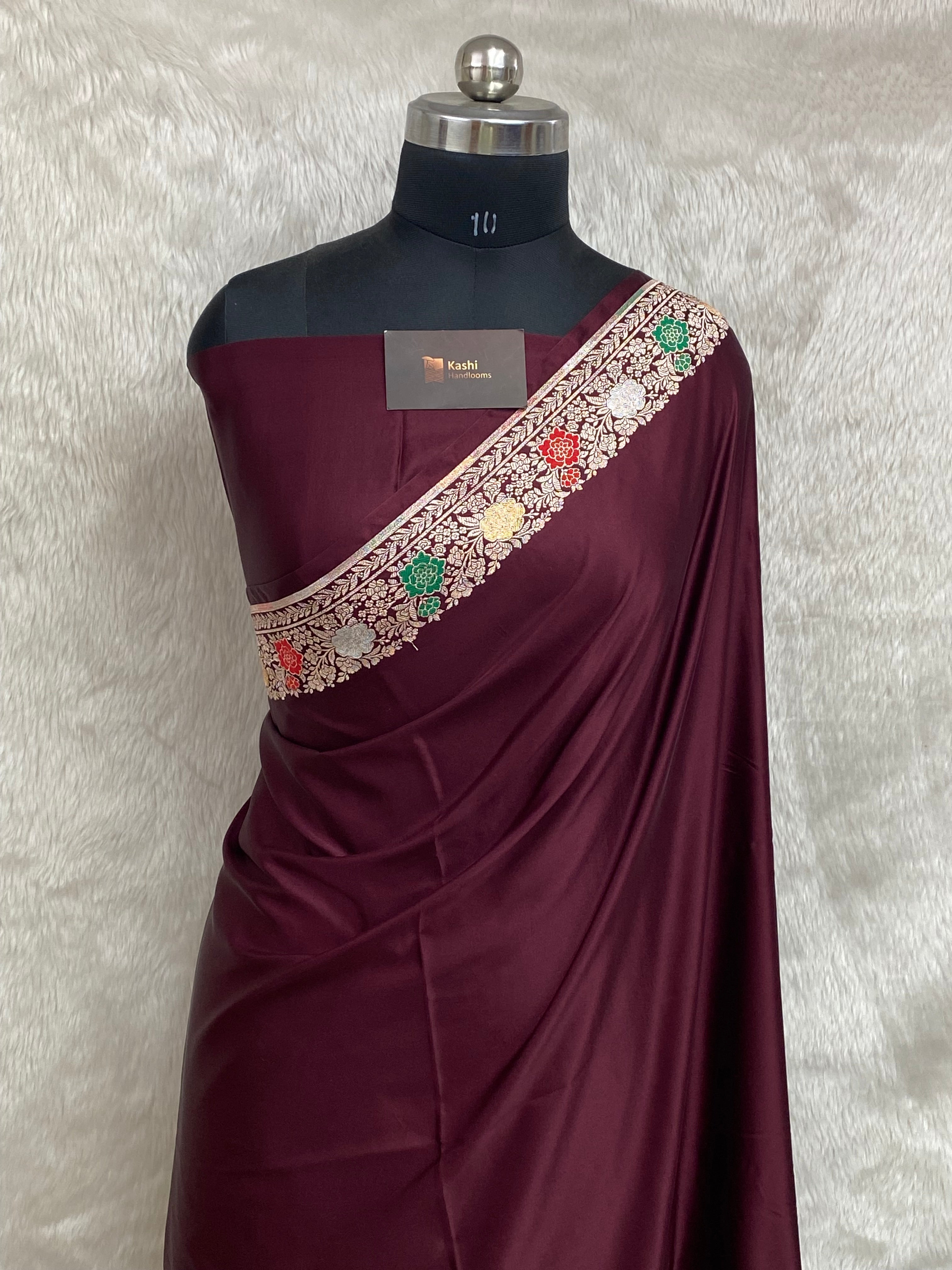 Wine Color Mashru silk Banarasi Saree