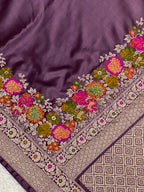 Pachmina dark Lavender colour mashru silk banarasi saree