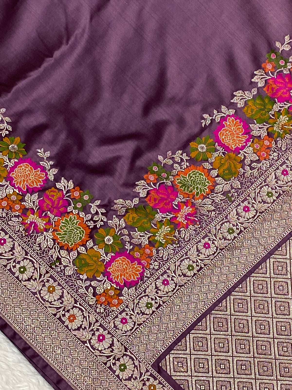 Pachmina dark Lavender colour mashru silk banarasi saree