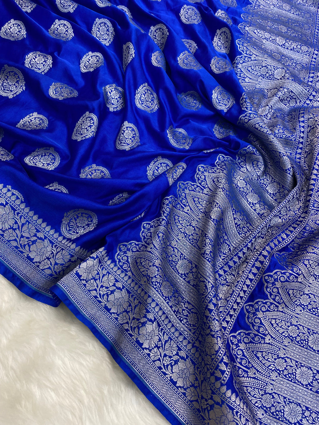 Royal Blue Mashru Silk Banarasi Saree