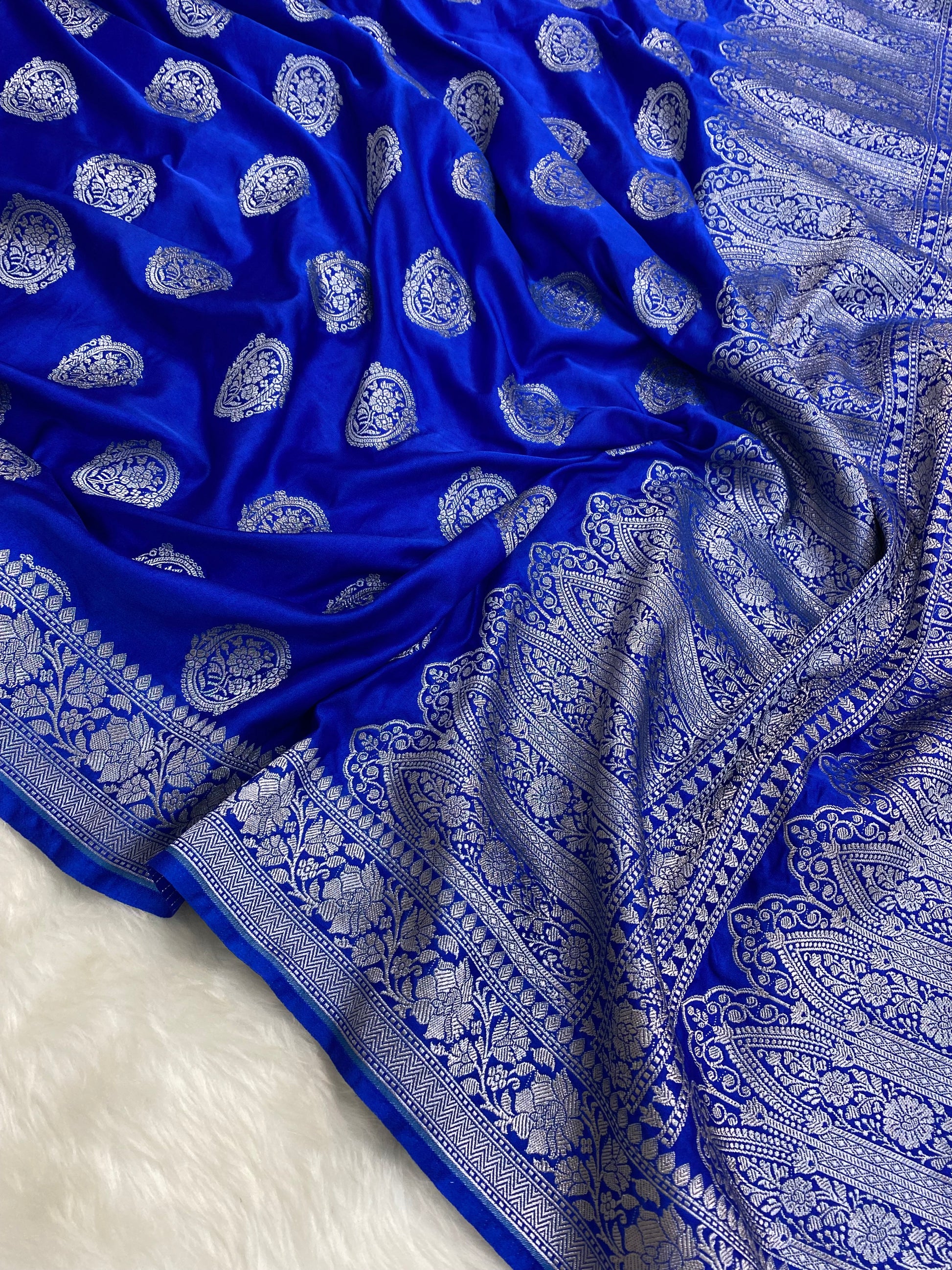 Royal Blue Mashru Silk Banarasi Saree