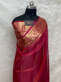 Red dhoop chaw tissue banarasi silk saree