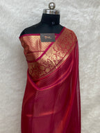 Red dhoop chaw tissue banarasi silk saree