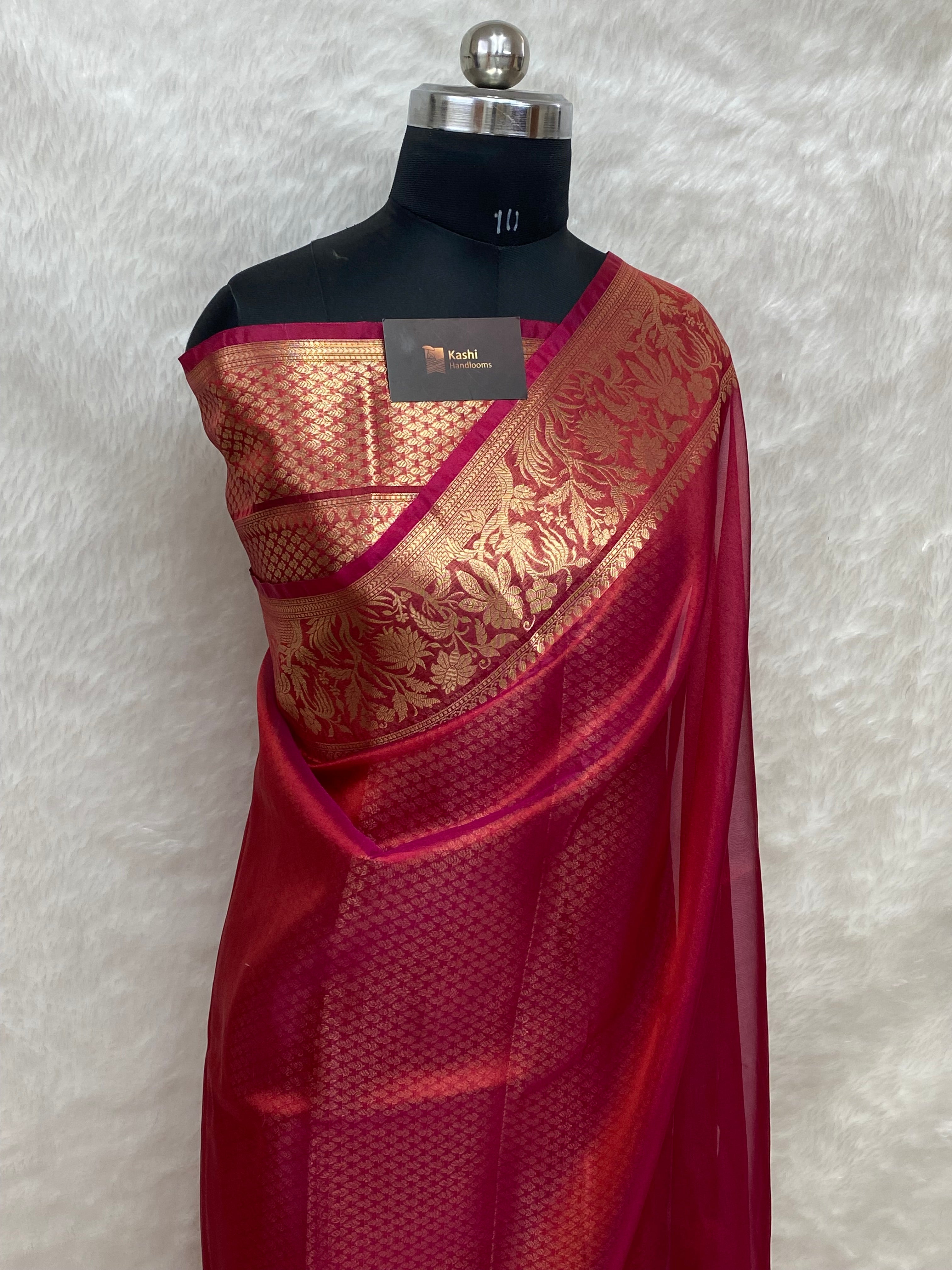 Red dhoop chaw tissue banarasi silk saree