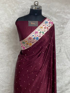 Wine Mashru Silk Banarasi Saree